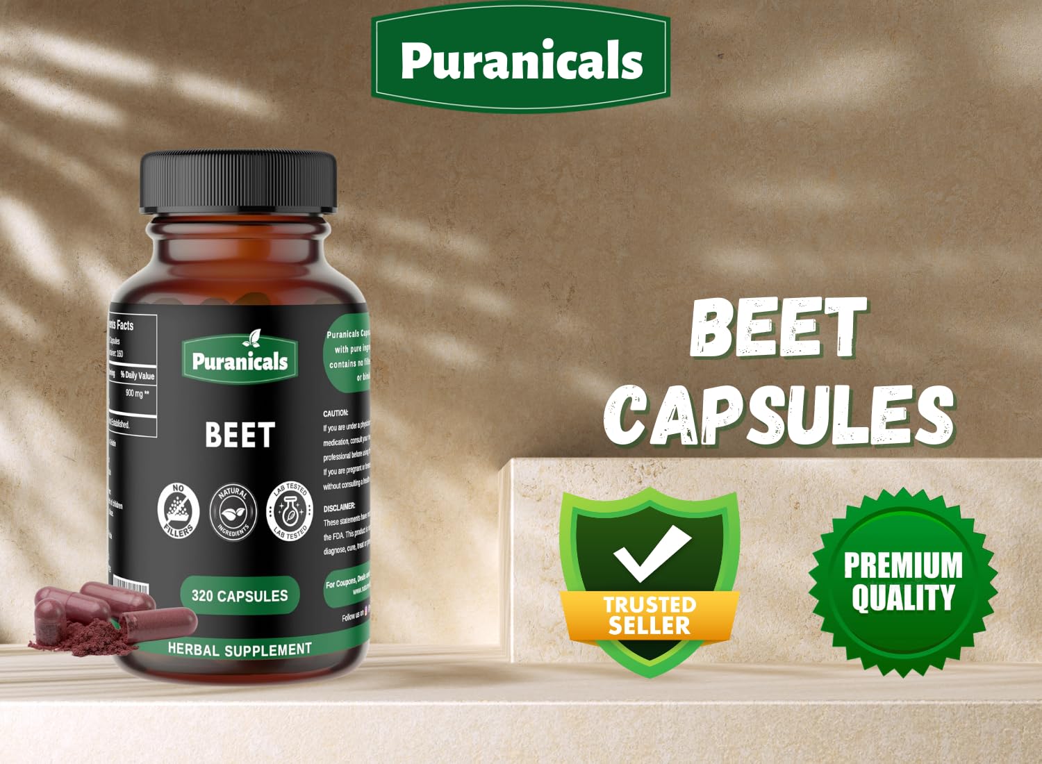Puranicals Beet Premium 320 Capsules Nitric Oxide Booster | Herbal Supplement | 900 mg PuranicalsAu supplements