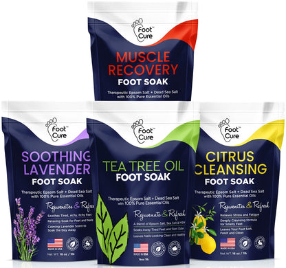 Foot Soak with Epsom Salts- Variety Pack of 4- Tea Tree Oil, Muscle Relief, Calming FOOT CUREUS supplements