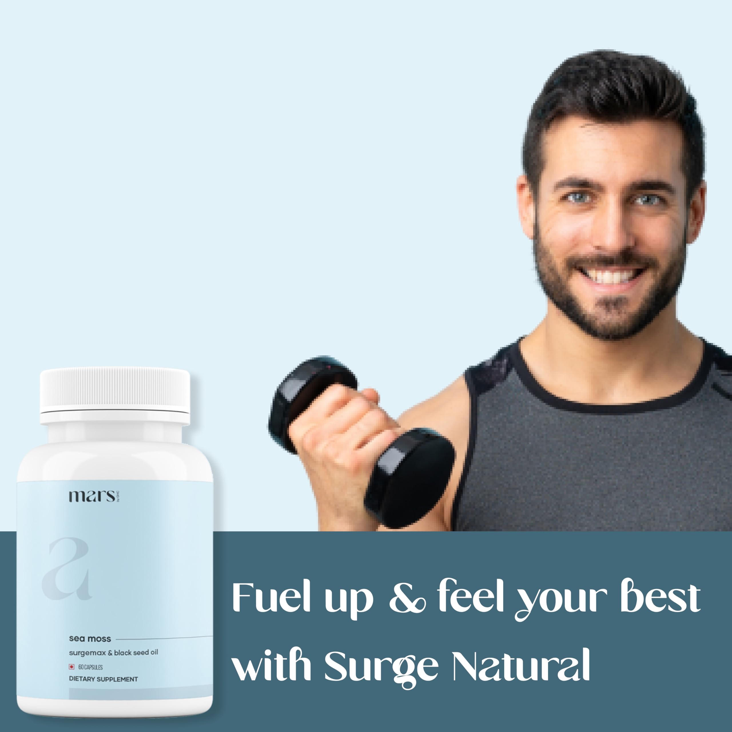 mars by GHC Mars Surge Natural Sea Moss Caps (60N) | Packed with 84 Minerals | Powered with Black Seed Oil | | Overall Well Being - Pack of 1 mars by GHCAu supplements