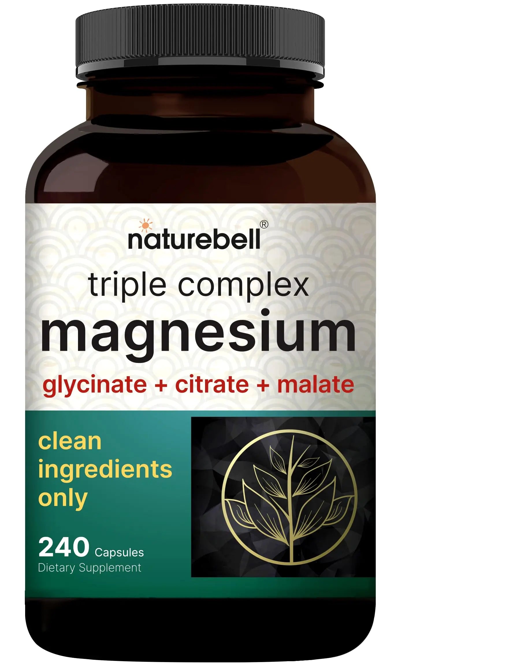 NatureBell Magnesium Complex for Women & Men 1,000mg Per Serving – 240 Capsules – Triple Magnesium Complex with Glycinate, Citrate & Malate – Chelated & Purified – Non‑GMO, Filler Free NatureBellAu supplements