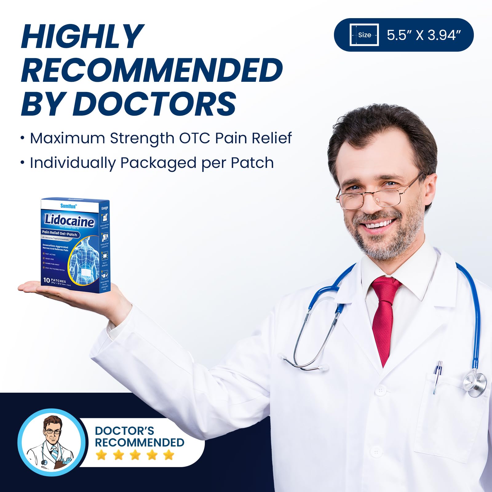 Sumifun 4% Lidocaine Pain Patches - Maximum OTC Strength Pain Relief for Lower Back Pain, Neck Sore, Joint Pain - Fast Acting & Long Lasting 8 Hours, 10 Counts SumifunAu supplements