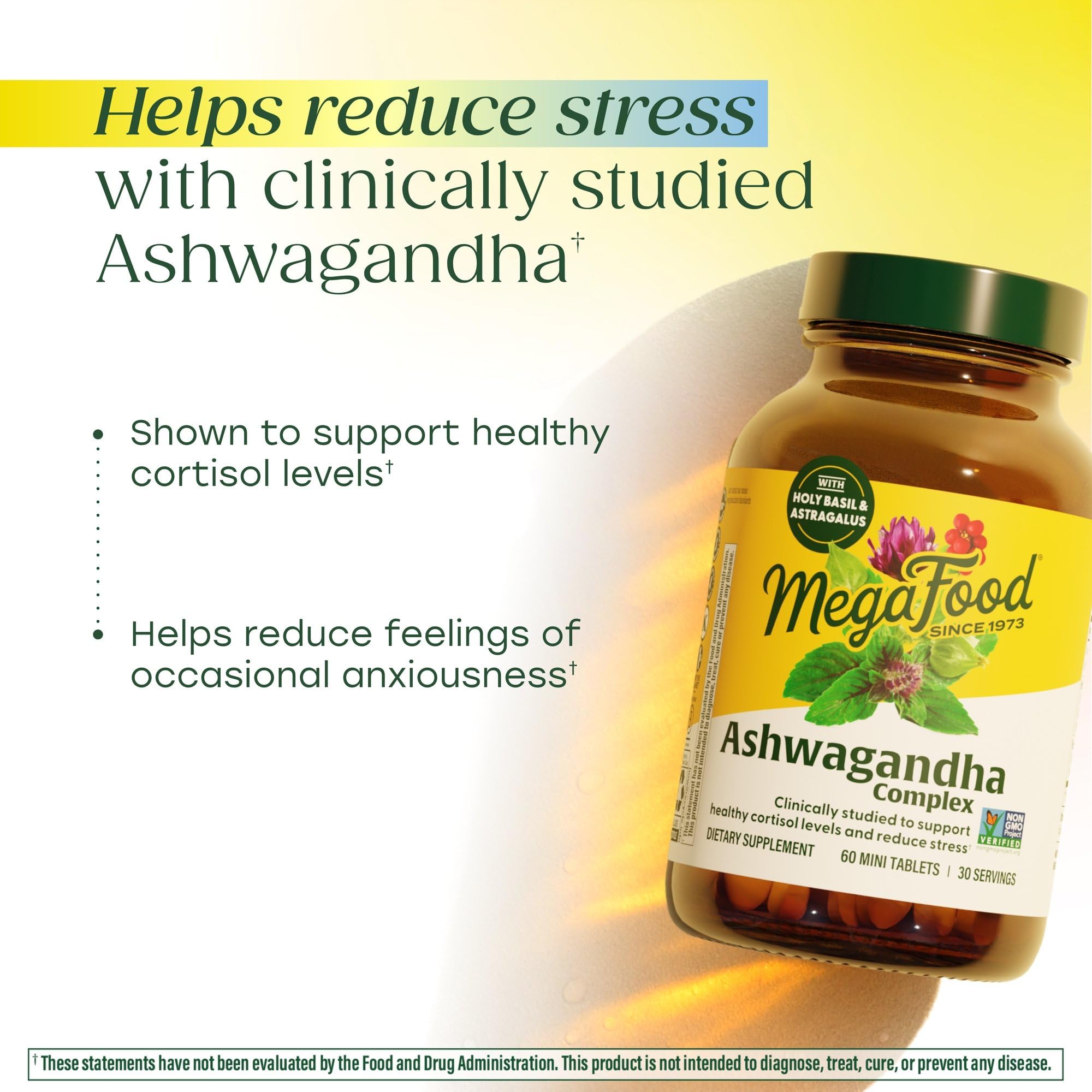 MegaFood Ashwagandha Complex (Formerly Stress Protect) - Ashwagandha Supplements Astragalus Root & Holy Basil - Vegetarian, Gluten Free, Cortisol Supplement - 60 Mini Tablets, 30 Servings MegaFoodAu supplements