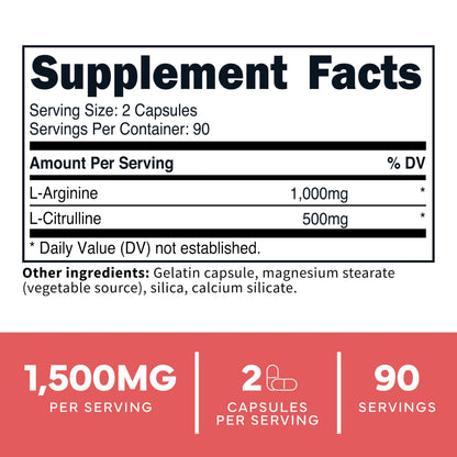 Type Zero L-Arginine + L-Citrulline Supplement (1500mg) - Nitric Oxide Booster - Clean, Keto-Friendly, GMO-Free, 180 Capsules, 90 Servings Type ZeroUS supplements