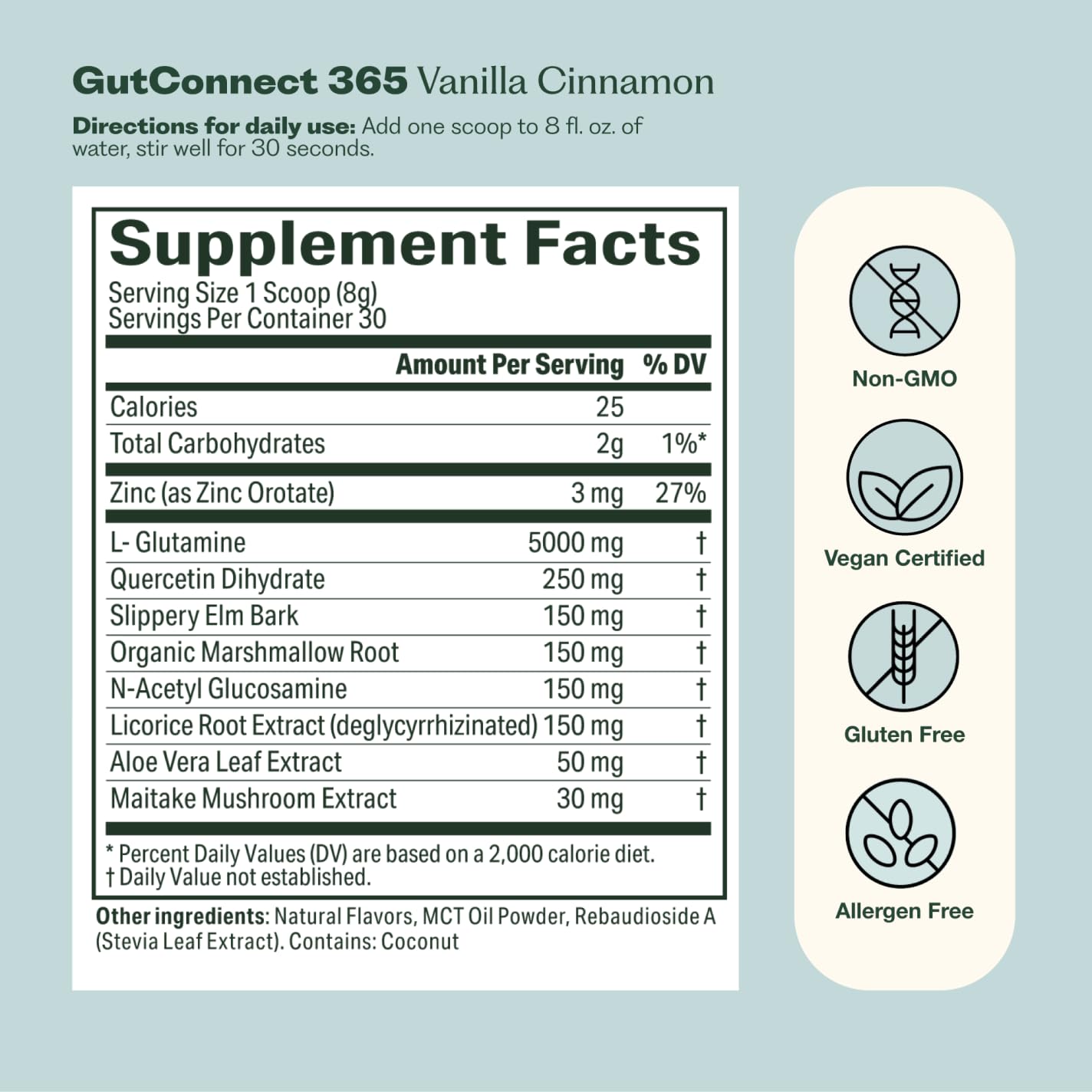 GutConnect 365 Gut Health Superfood Powder | Formulated With Slippery Elm Bark & L Glutamine | Vegan Certified | Allergen Free | Non-GMO | Soy Free | Made in the USA | 30 Servings – Vanilla Cinnamon Nature M.D.Au supplements