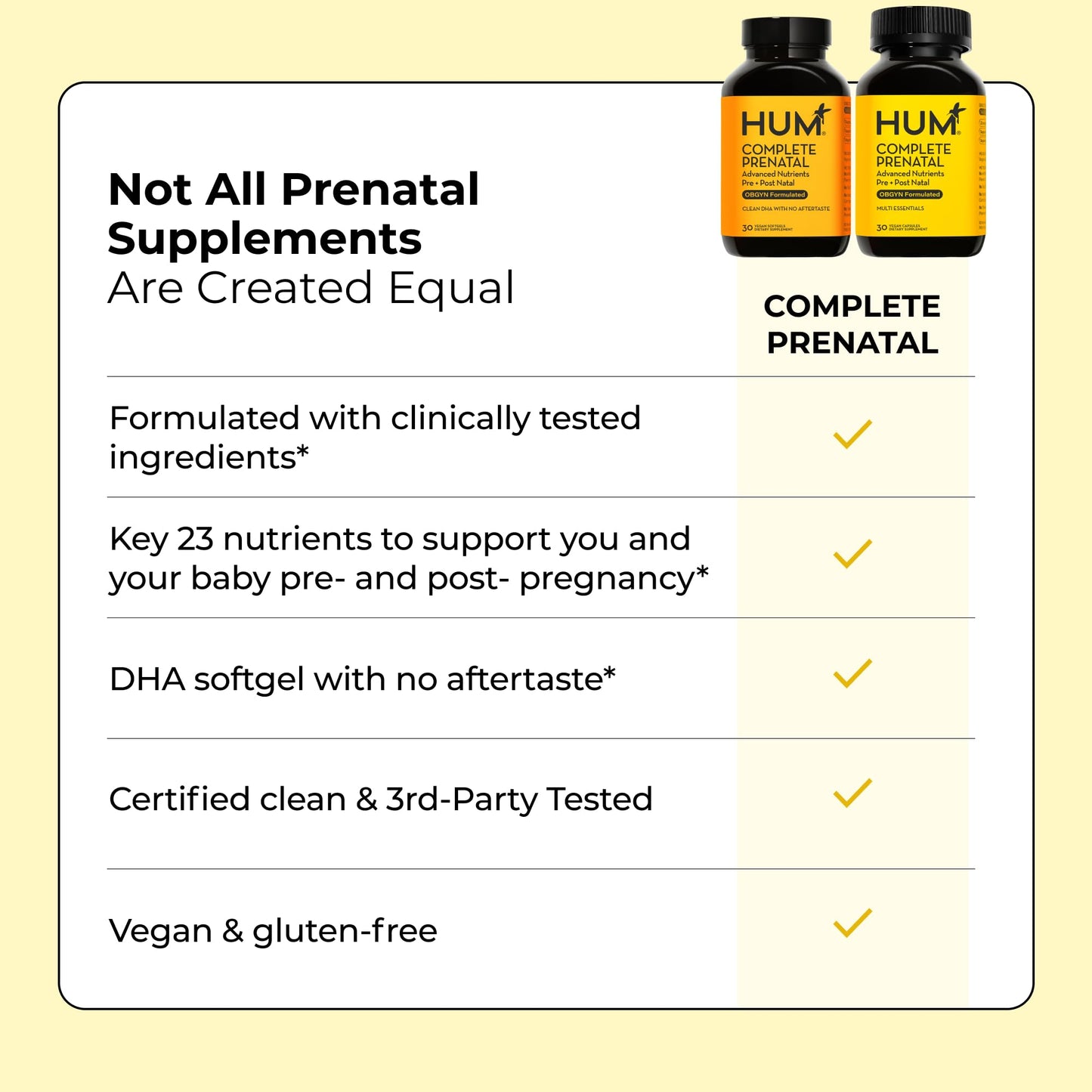 HUM Complete Prenatal Multivitamin for Women with Folate, DHA, and Choline, 23 Nutrients for Daily Support, Gluten Free, Non GMO Supplement for Pre, During, and Post Pregnancy, 30 Vegan Capsules HUMUS supplements