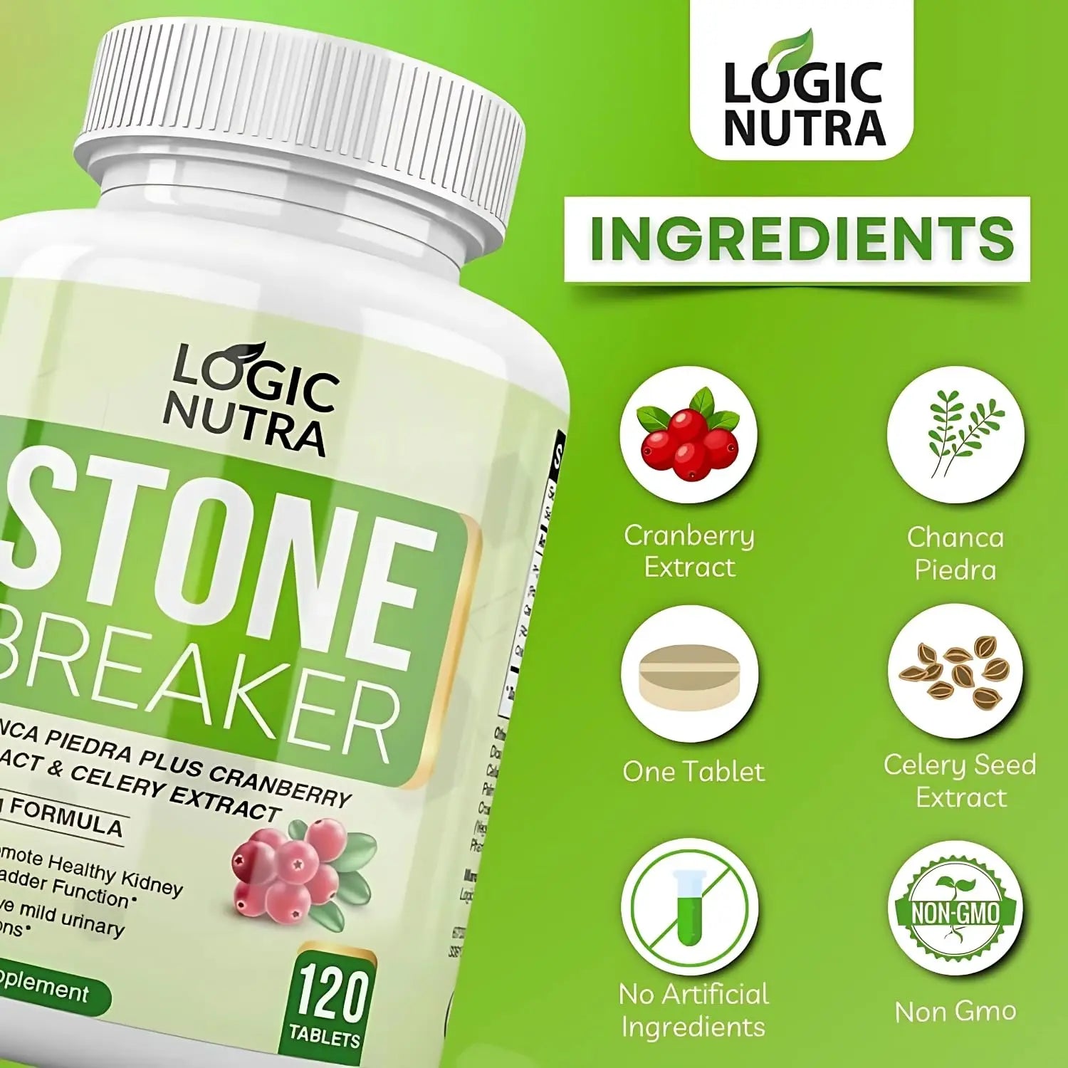 Logic Nutra Chanca Piedra Kidney Stone Breaker 120 Tablets 800 mg - Maximum Strength for Gallbladder & Urinary Cleanse with Phyllantus Niruri, Celery Seed Extract & Cranberry Extract Logic NutraAu supplements