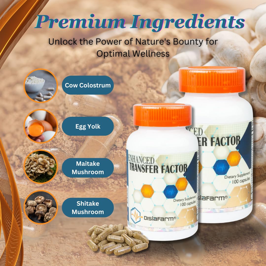 Transfer Factor Enhanced, 100 Natural Capsules, Immune Support - Transfer Factor Multi Immune from Cow Colostrum, Egg Yolk & Special Blend of Mushrooms DislafarmAu supplements