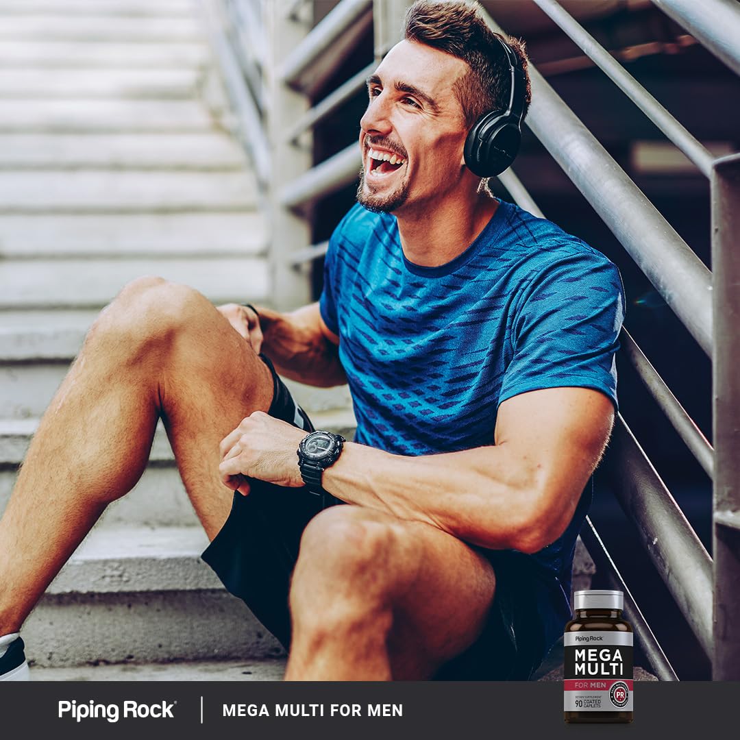 Piping Rock Men's Multivitamin | 90 Caplets | Mega Vitamin and Mineral Complex | Daily Support Supplement | with Vitamin C, D, Magnesium, Zinc | Non-GMO, Gluten Free Piping RockAu supplements