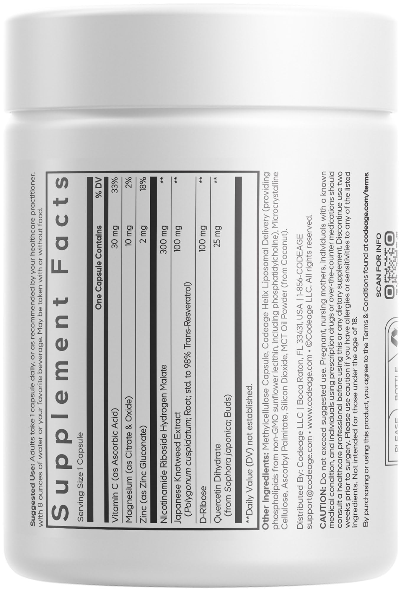 Codeage Liposomal NRHM+ Supplement - NRH Hydrogen Malate 300 mg, Resveratrol, D-Ribose & Quercetin - Vitamin C, Magnesium & Zinc - Liposomal Delivery - Non-GMO - 60 Capsules CodeageAu supplements