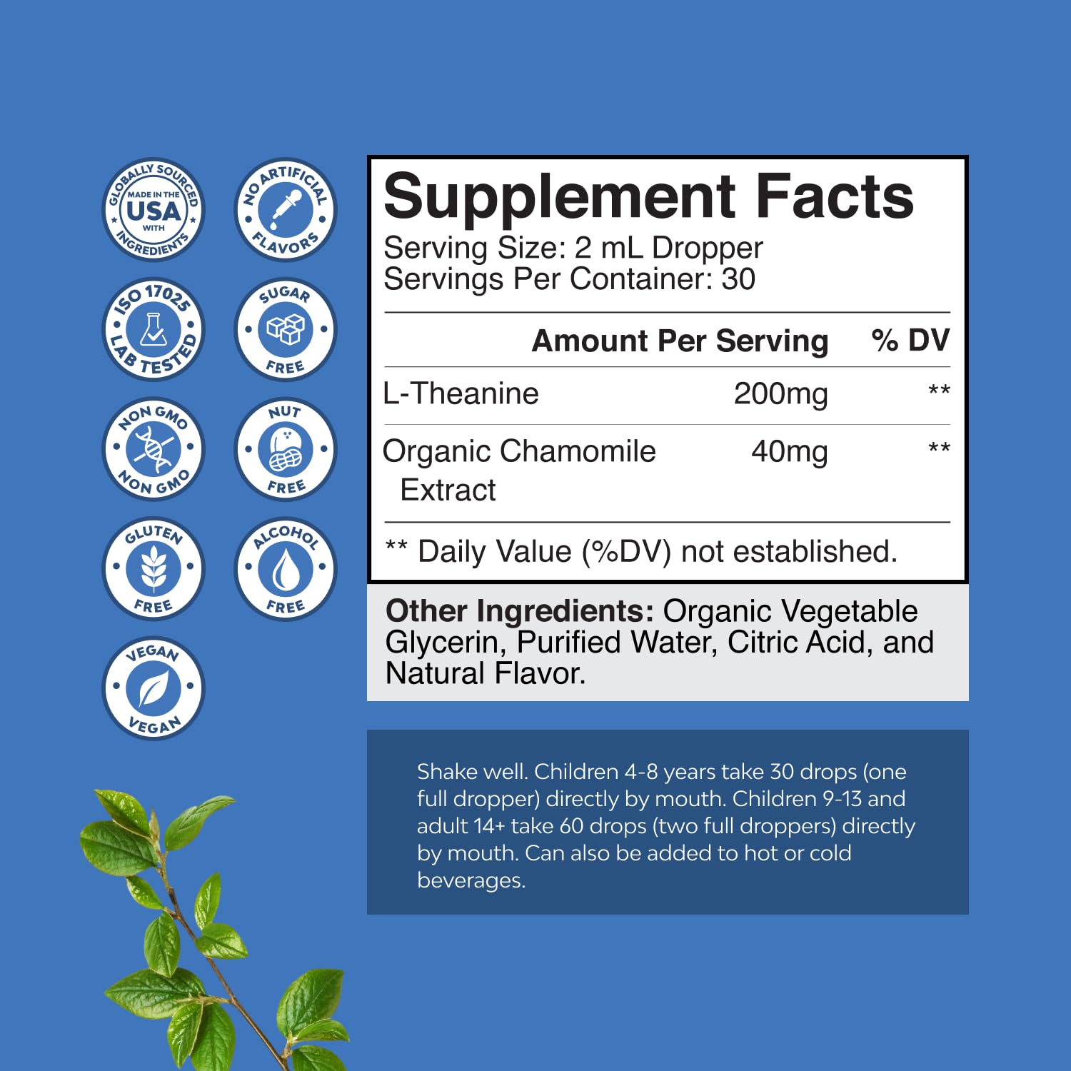 High Absorption L-Theanine Liquid Drops - Nootropic Focus Supplement with L Theanine 200mg Per Serving and Chamomile Extract Supplement for Adults and Kids Relaxation and Focus - 2 Fl Oz Natures CraftAu supplements
