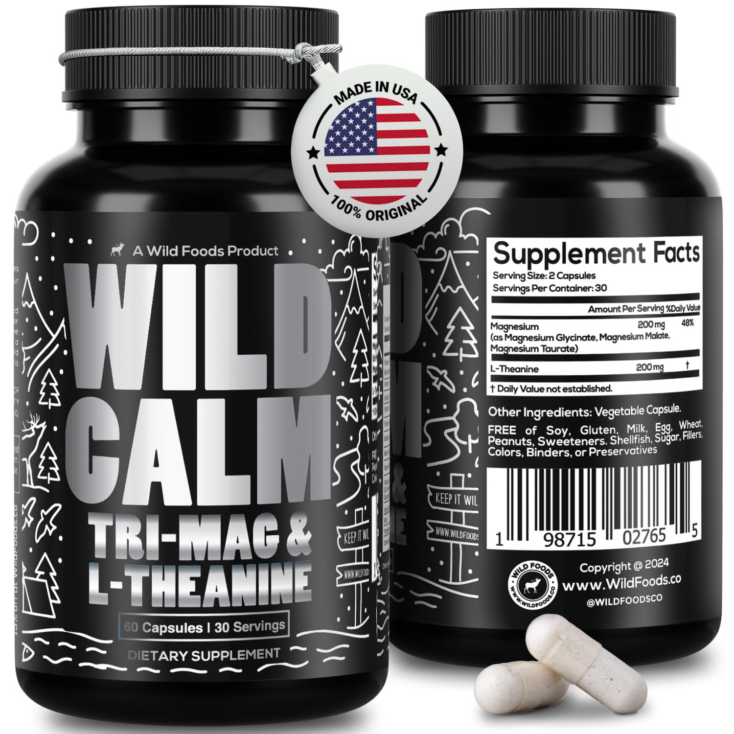 Wild Foods Tri-Mag & L-Theanine – Triple Magnesium Complex for Sleep w/L Theanine – Magnesium Glycinate, Malate, Taurate – 100% Natural – 60 Capsules Wild FoodsAu supplements