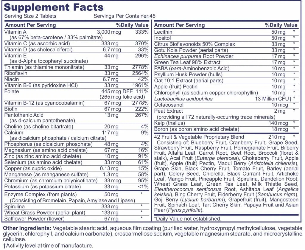 DR. MOSSERI Life's Vitality Vegan Multivitamin for Men & Women – Non-GMO Formula with 42 Fruits and Vegetables, Daily Multivitamin and Mineral Complex DR. MOSSERIAu supplements
