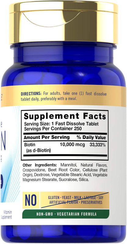 Carlyle Biotin 10000mcg | 250 Fast Dissolve Tablets | Max Strength | Vegetarian, Non-GMO, Gluten Free Supplement CarlyleUS supplements