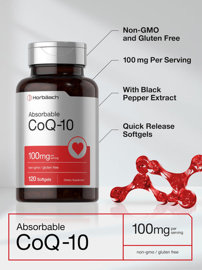 Horbäach CoQ10 100mg Softgels | 120 Count | Non-GMO and Gluten Free Supplement HorbäachUS supplements