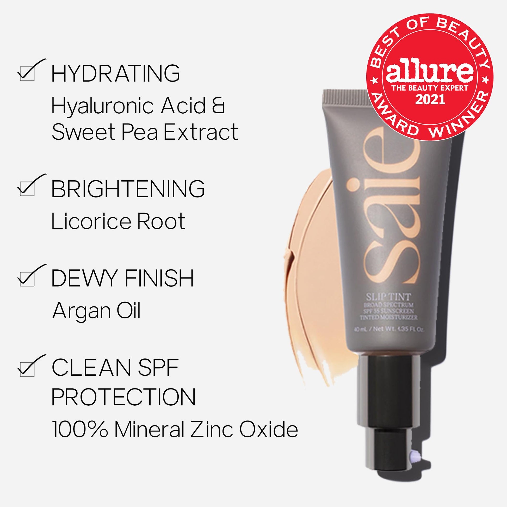 Saie Slip Tint Tinted Moisturizer with SPF 35 - Light Coverage, Glowy Skin Tint & Mineral Sunscreen for Face with Hydrating Hyaluronic Acid - Summer Makeup Essential - Shade Three + Half (1.35 oz) SaieAu supplements