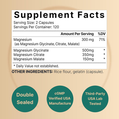 Triple Complex Magnesium Supplement, 240 Capsules | Magnesium Glycinate 500mg NatureBellUS supplements