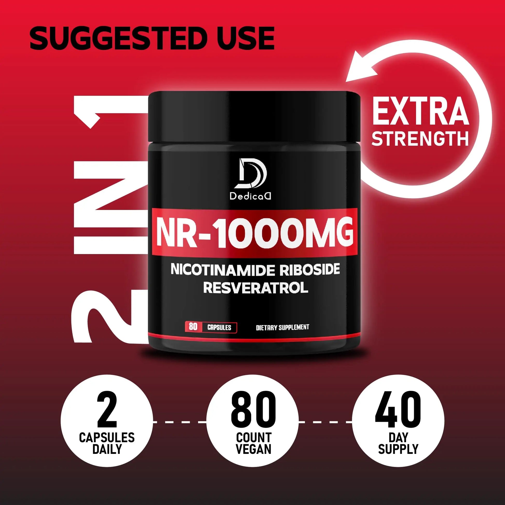 DEDICAD NAD Supplement with Nicotinamide Riboside and Trans Resveratrol - NR for Men & Women - 80 Capsules DEDICADnz supplements