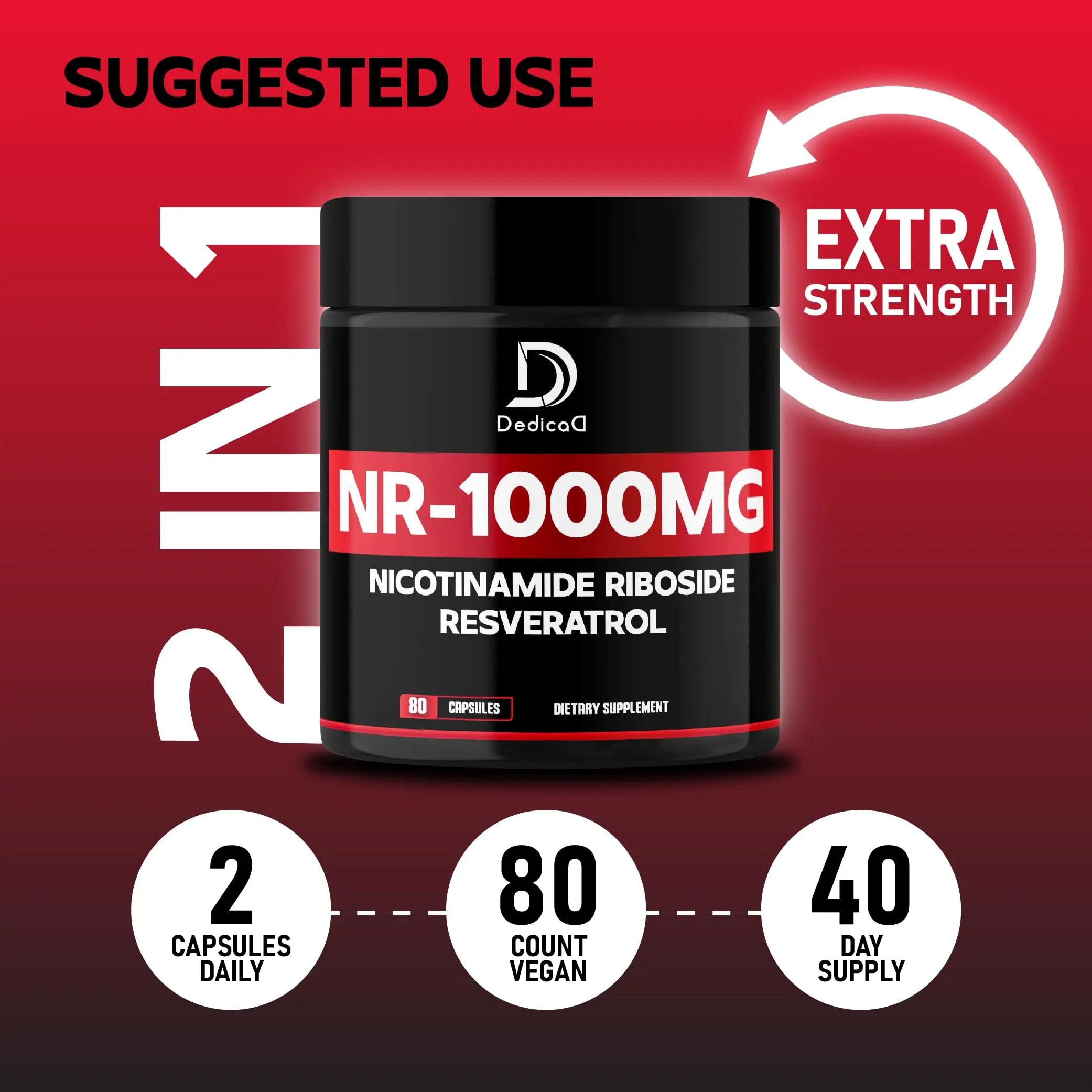 DEDICAD NAD Supplement with Nicotinamide Riboside and Trans Resveratrol - NR for Men & Women - 80 Capsules DEDICADnz supplements