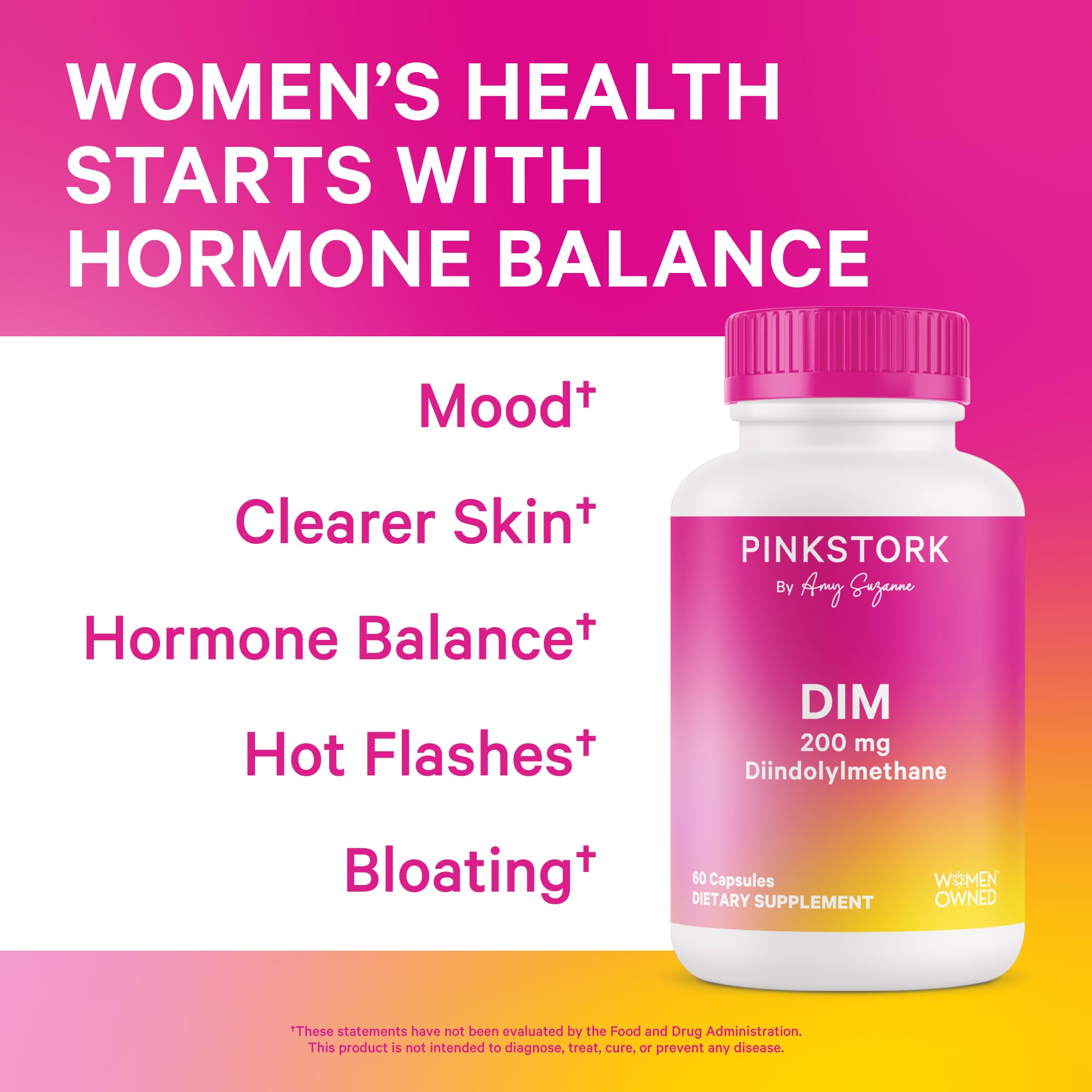 Pink Stork DIM Supplement for Women - Estrogen and Hormone Balance for Menopause, Perimenopause & PMS - DIM 200 mg Plus BioPerine for Mood Support - 60 Day Supply Pink StorkAu supplements