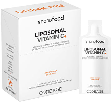 Codeage Liposomal Vitamin C Liquid 1000mg Vitamin C, 4000mg Essential Phospholipids, Supplement For Daily Immune Support, Liposomes For Absorption, Citrus Bioflavonoids, Vitamin E, Non-GMO, 32 Pouches CodeageAu supplements