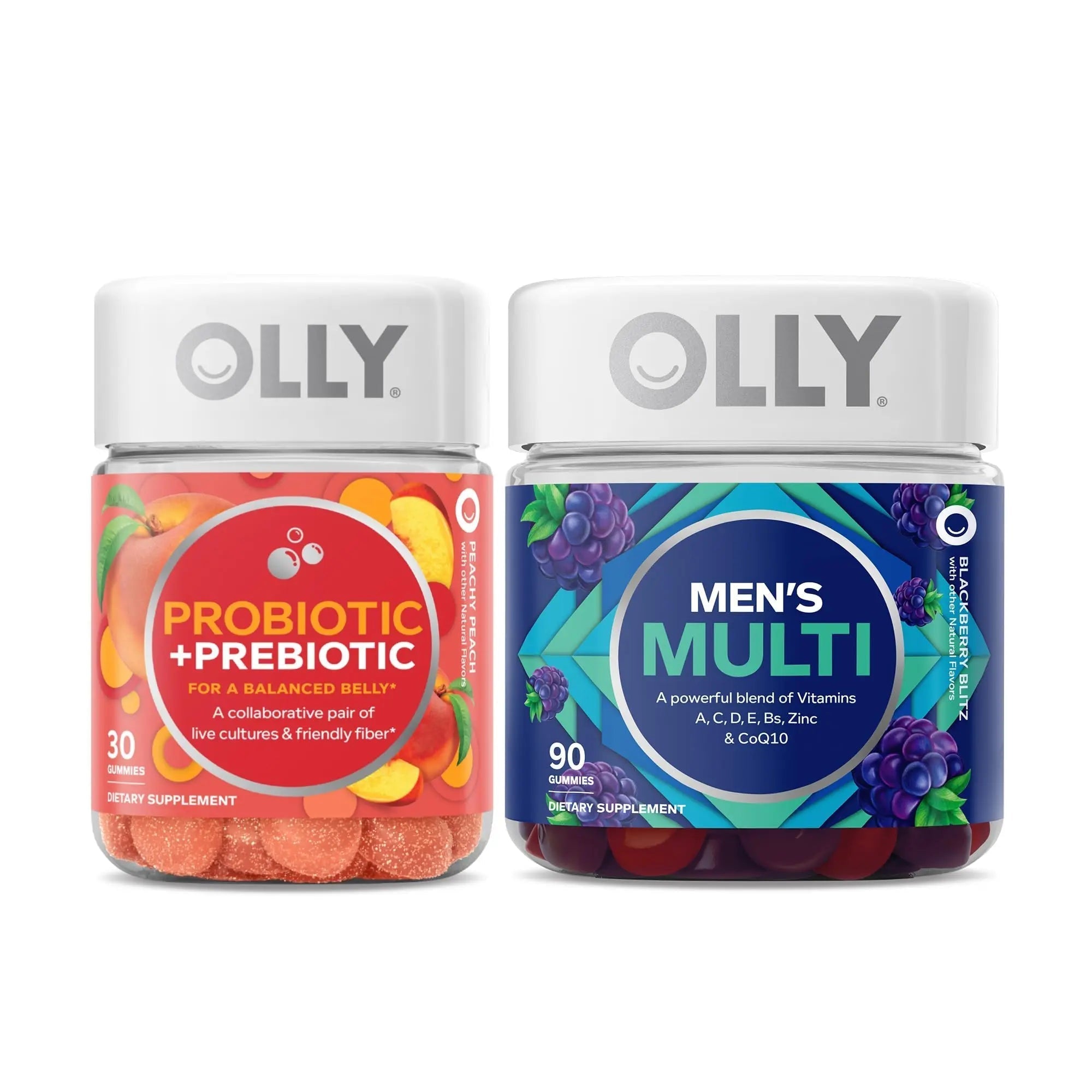 OLLY Probiotic + Prebiotic and Men’s Perfect Multi Starter Pack Bundle, Live Cultures & Friendly Fiber, Vitamins A, D, C, E, Bs, Zinc & CoQ1030, 30 and 90 Count OLLYAu supplements