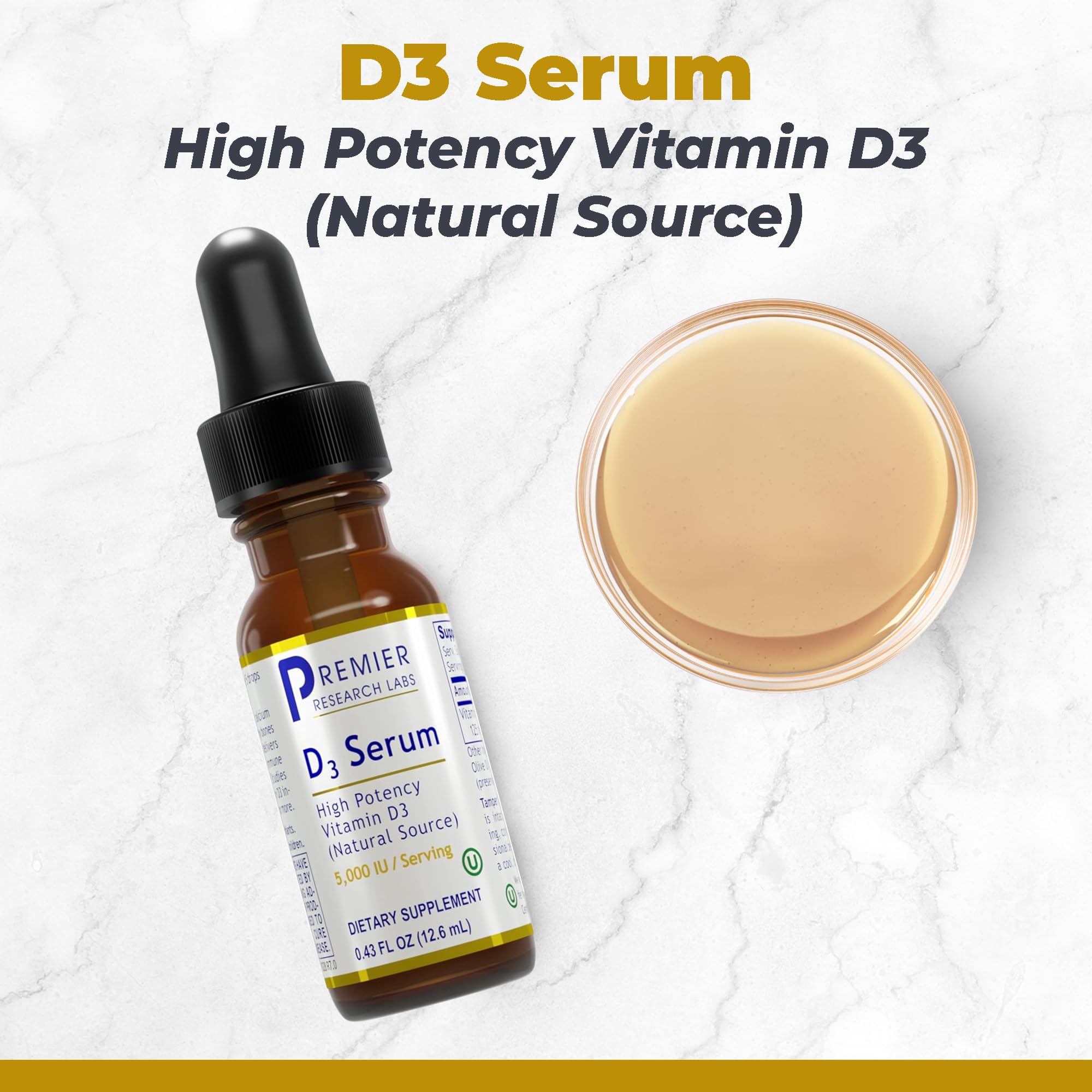 Premier Research Labs Vitamin D3 Serum - Liquid Vitamin D Oil Drops for Adults, Liquid Vitamin D3 5000 IU, Sublingual Vit D3 Liquid - 0.43 fl oz Premier Research LabsAu supplements