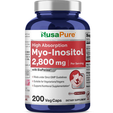NusaPure Myo-Inositol - Suitable for Vegetarian/Vegan, Non - GMO - 2800mg, 200 Capsules NusaPureAu supplements