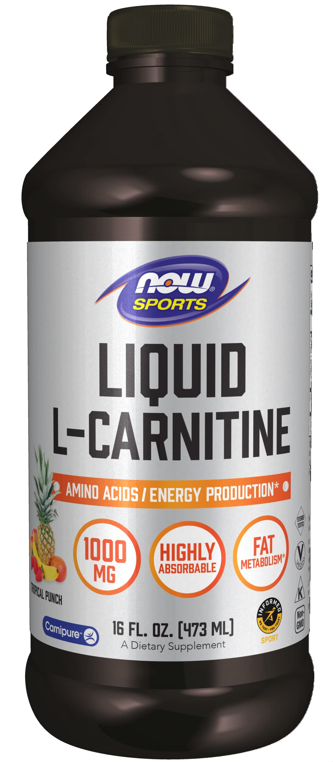 NOW Sports Nutrition, L-Carnitine Liquid 1,000 mg, Highly Absorbable, Tropical Punch NOWAu supplements