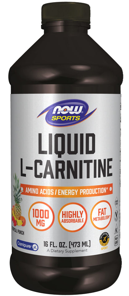 NOW Sports Nutrition, L-Carnitine Liquid 1,000 mg, Highly Absorbable, Tropical Punch NOWUS supplements