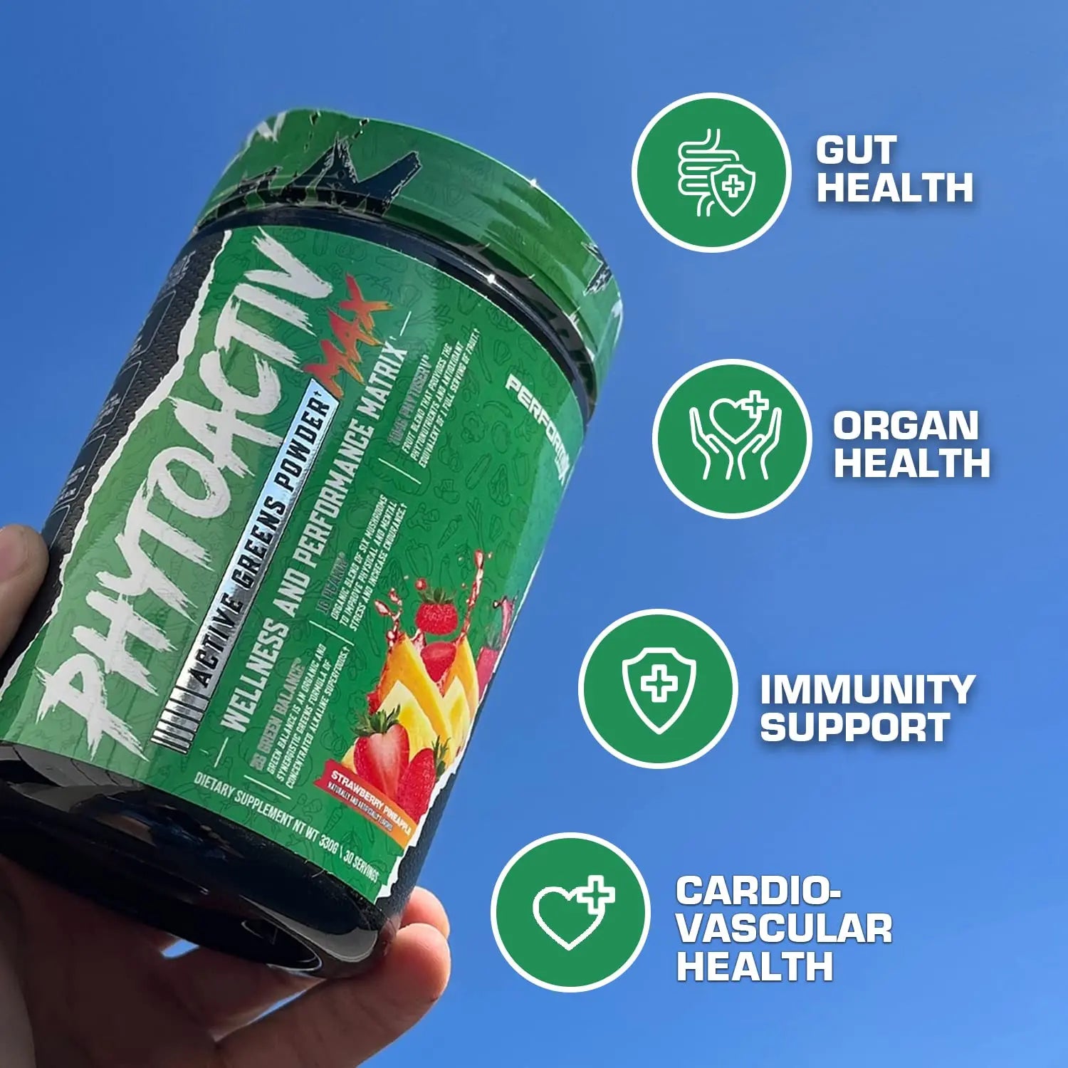 Performax Labs PhytoactivMax Active Greens Powder Wellness and Performance Matrix | Phytonutrients – Overall Health | 30 Servings (Strawberry Pineapple) Performax Labsnz supplements