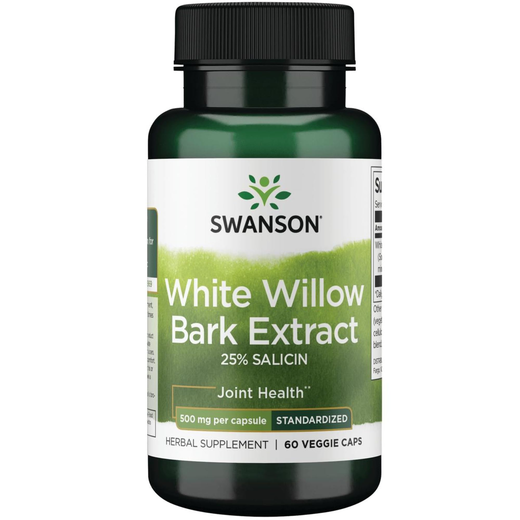 Swanson Maximum Strength White Willow Bark Extract-Promotes Joint Support & Muscle Relief-Standardized to 25% Salicin-Natural Supplement with No Stomach Irritation (60 Veggie Caps, 500mg Each) SwansonAu supplements