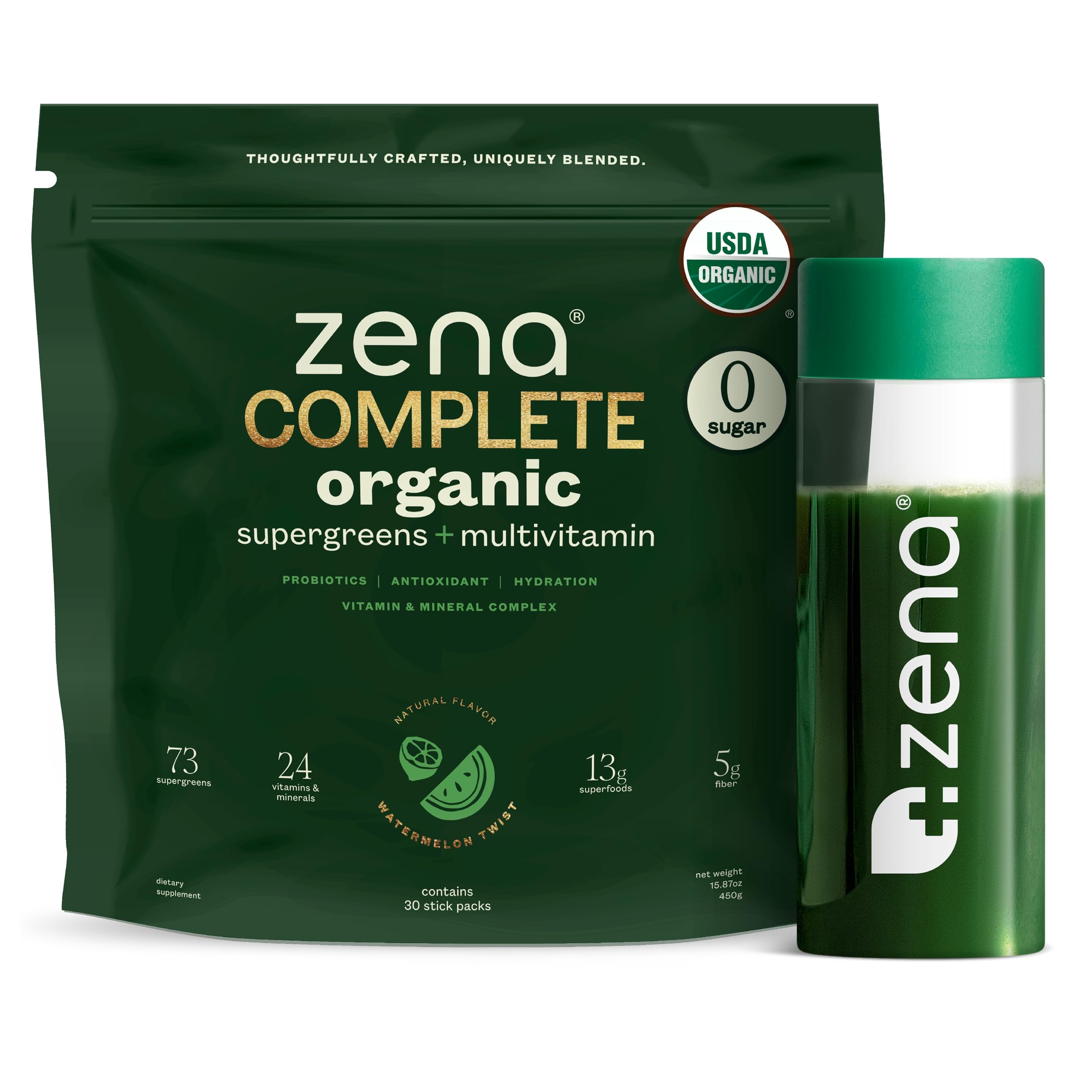 Zena Complete Organic Super Greens Powder & Multivitamin, 90+ Supergreens, Fruits, Veggies, Pre & Probiotics, Watermelon Citrus Flavor Zena NutritionAu supplements