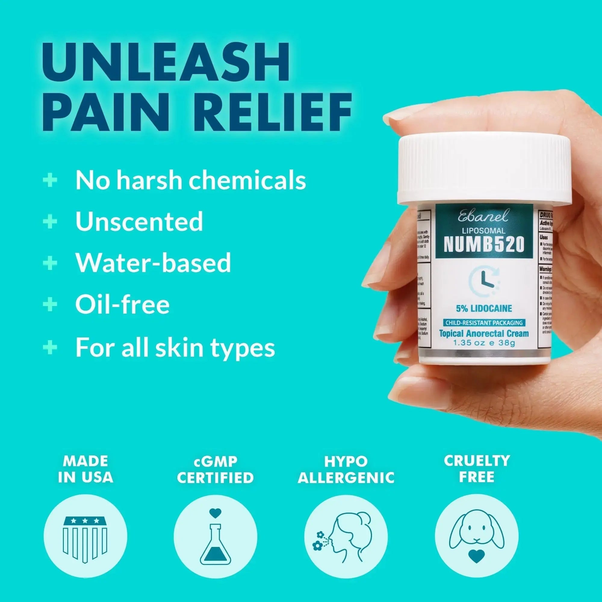 Ebanel 5% Lidocaine Numbing Cream, Pain Relief Burn Itch Numb Cream, Maximum Strength Topical Anesthetic with Allantoin, Vitamin E for Local and Anorectal Uses, Hemorrhoid Treatment, 1.35 Oz EbanelAu supplements