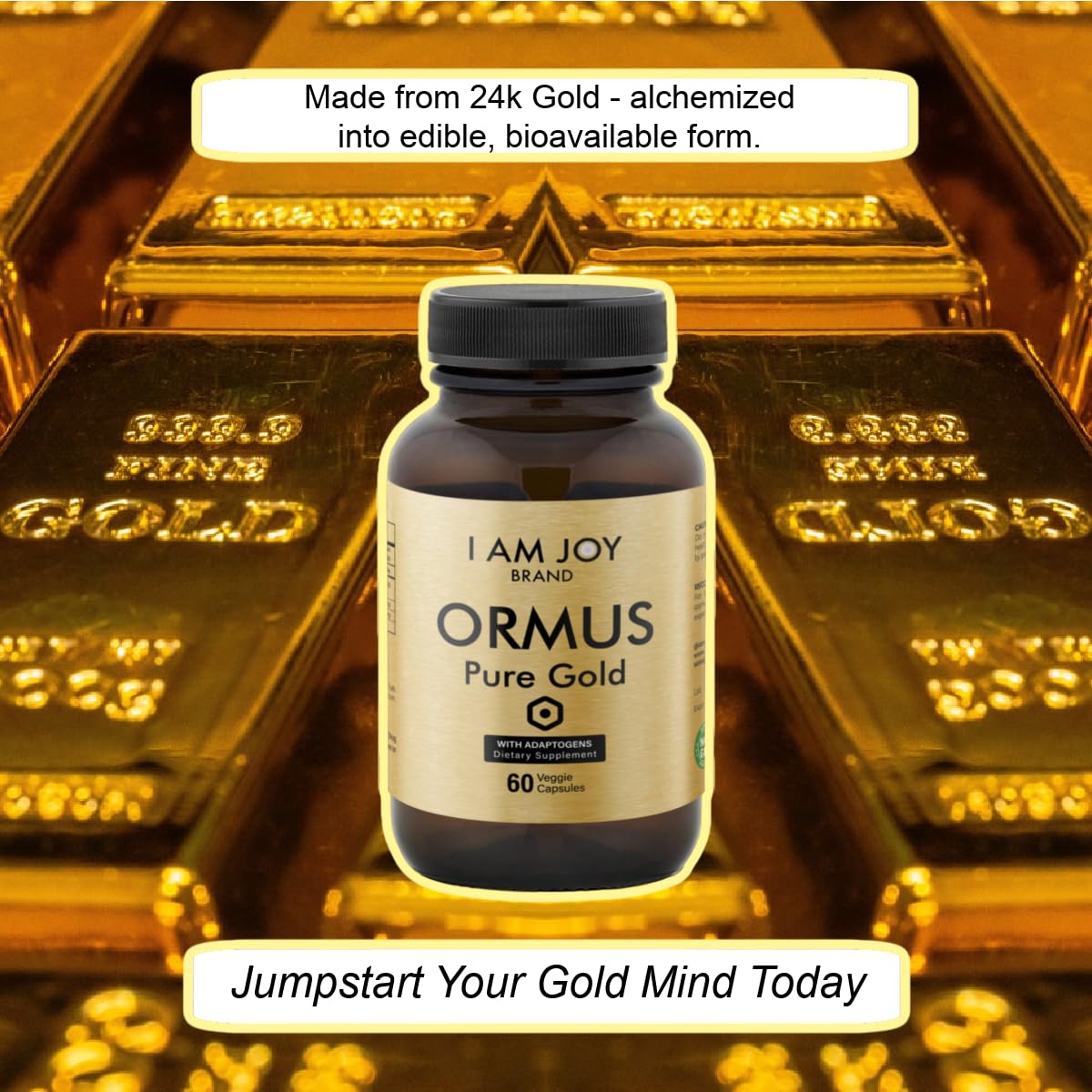I Am Joy co. Ormus Gold Capsules Monoatomic Elements with Adaptogens Maca and Ashwaganda | May Help Balance Mood, Decalcify Pineal Gland, Repair DNA, Enhance Relaxation - 60 Vegan Capsules I Am Joy co.Au supplements