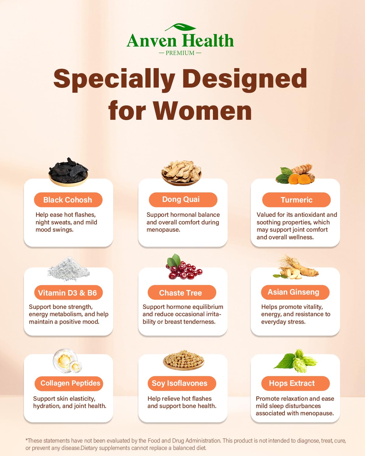 Anven Health Menopause Supplements for Women, Vitamin D3 & B6, Menopause Relief Probiotics Supports Hot Flashes, Night Sweats, Bloating & Gut Health with Black Cohosh, Herbs, Collagen | 60 Veggie Caps Anven HealthAu supplements