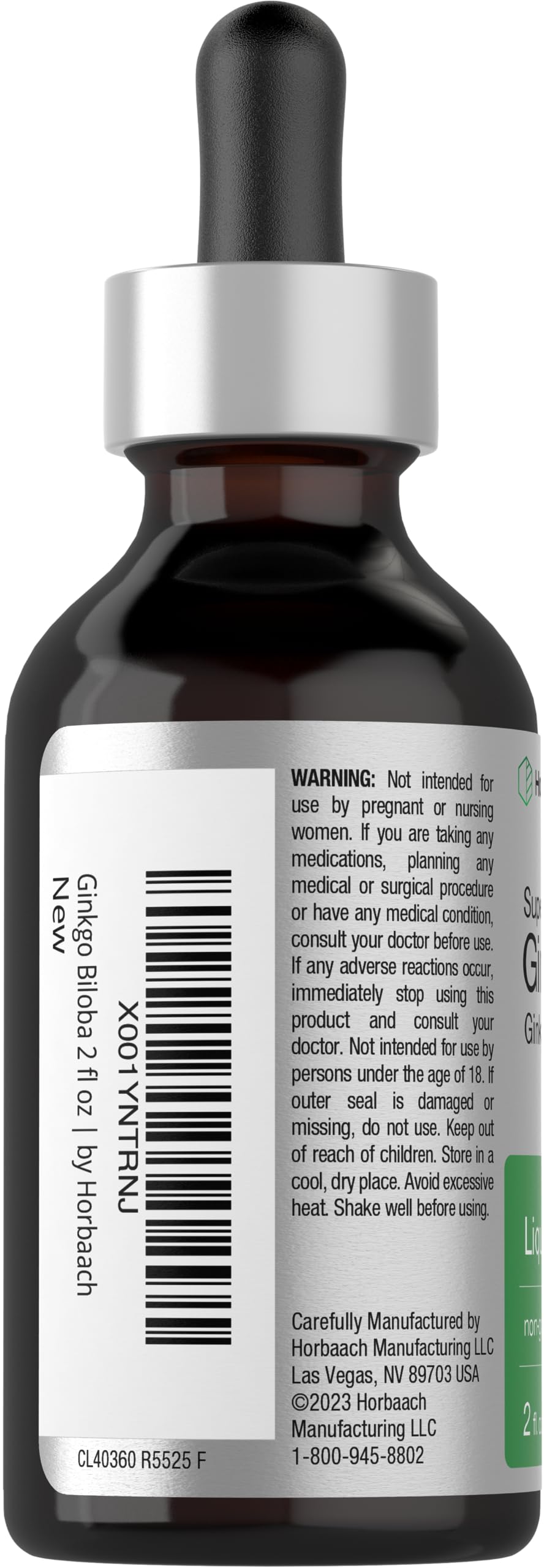 Ginkgo Biloba Extract Liquid 2 fl oz | Alcohol-Free Herb Supplement | Vegetarian HorbäachAu supplements