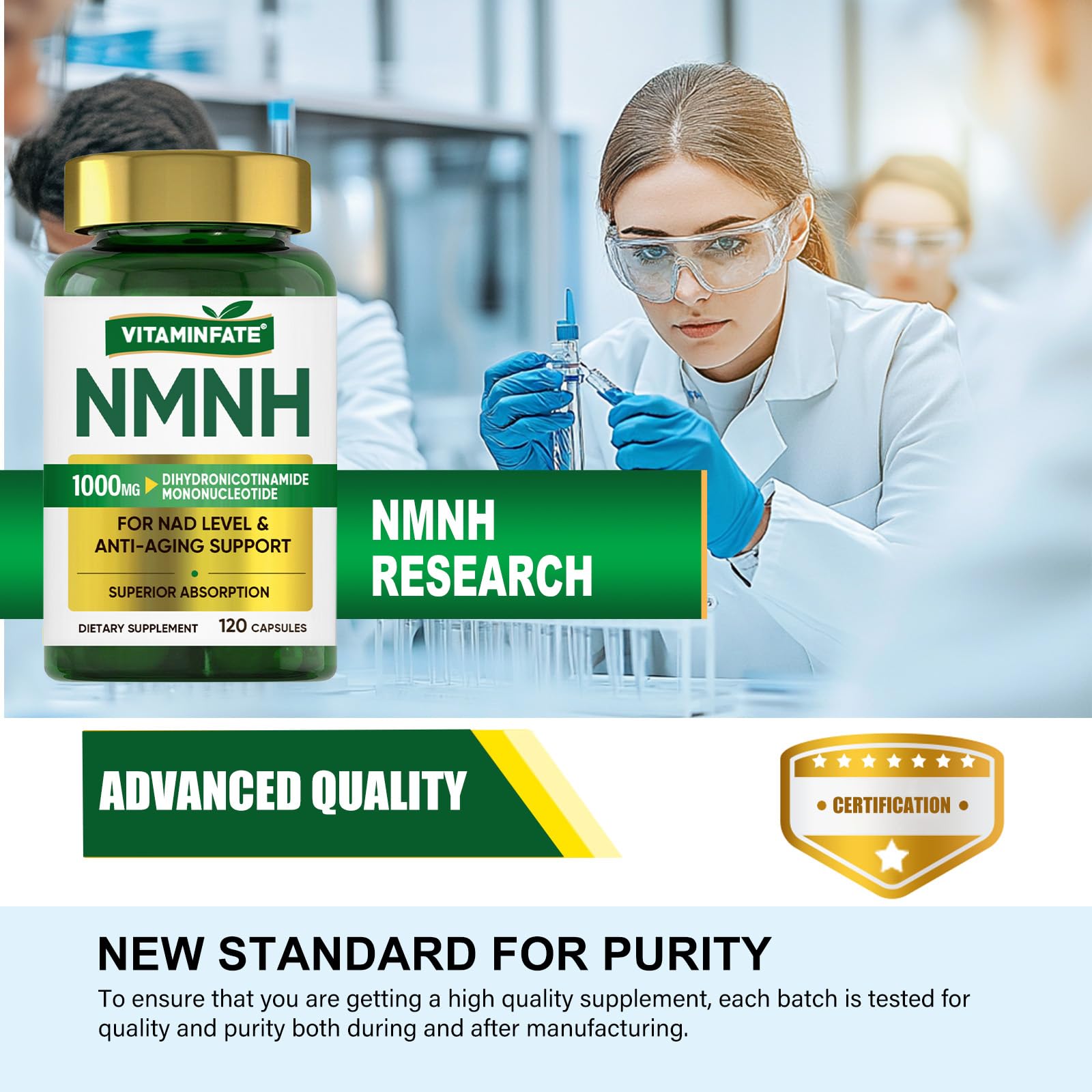 VITAMINFATE NMNH Supplement 1000 mg - 120 Capsules | NMN Alternative | Supports Anti-Aging, Cellular Energy and Repair, Metabolism & Brain Boost VITAMINFATEAu supplements