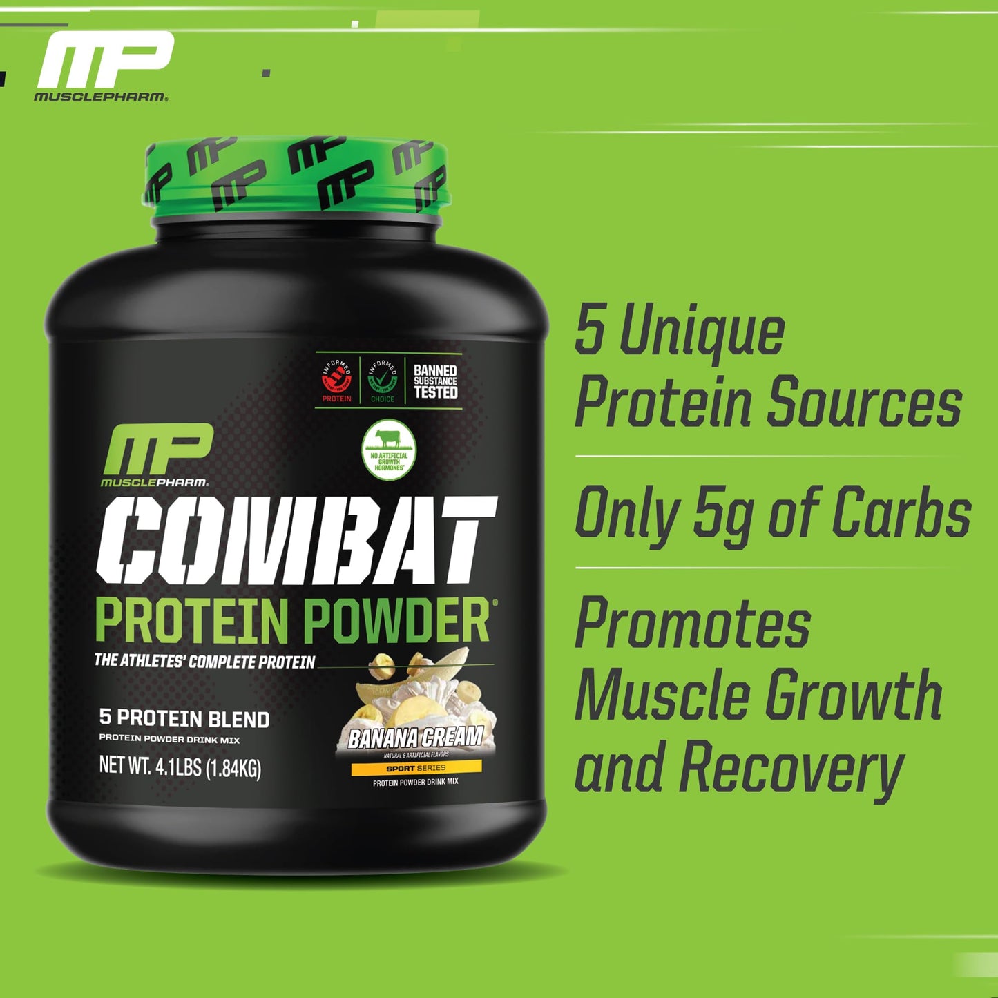 MusclePharm Combat Protein Powder, Banana Cream - 4 lb - Gluten Free - 52 Servings Muscle PharmUS supplements