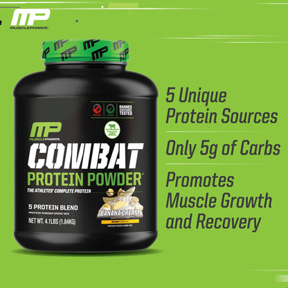 MusclePharm Combat Protein Powder, Banana Cream - 4 lb - Gluten Free - 52 Servings Muscle PharmUS supplements