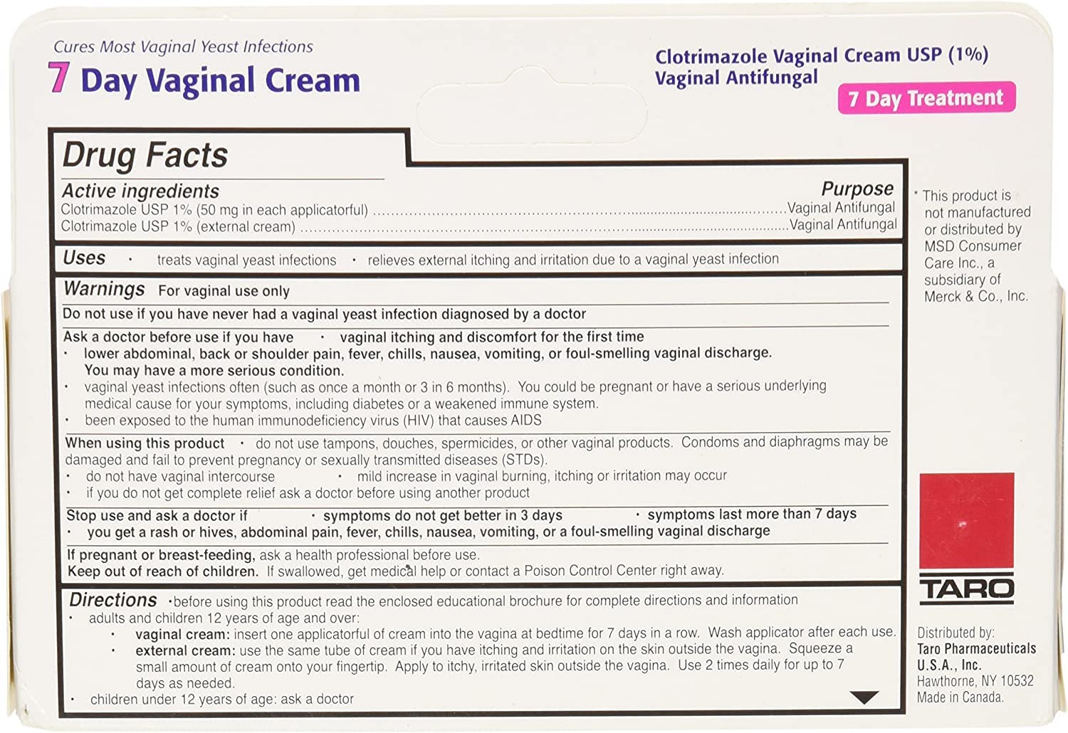 Taro Clotrimazole 7 Vaginal Cream 45 g (Pack of 12) TAROAu supplements