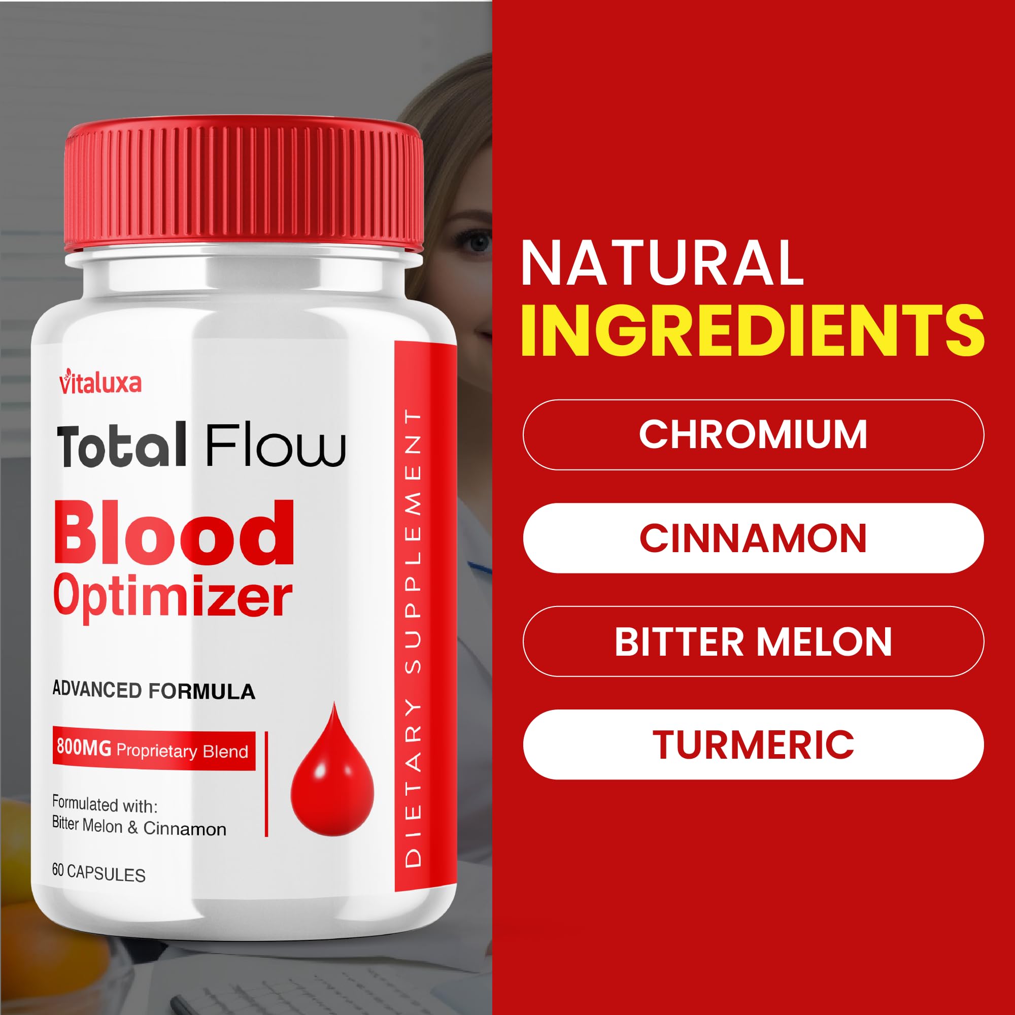 Total Flow Blood Balance, TotalFlow Blood Support Capsules Supplement Advanced Formula All Natural Optimizer Maximum Strength Daily Health Wellness, TotalFlo Premium Blend Pills (60 Capsules) VitaluxaAu supplements