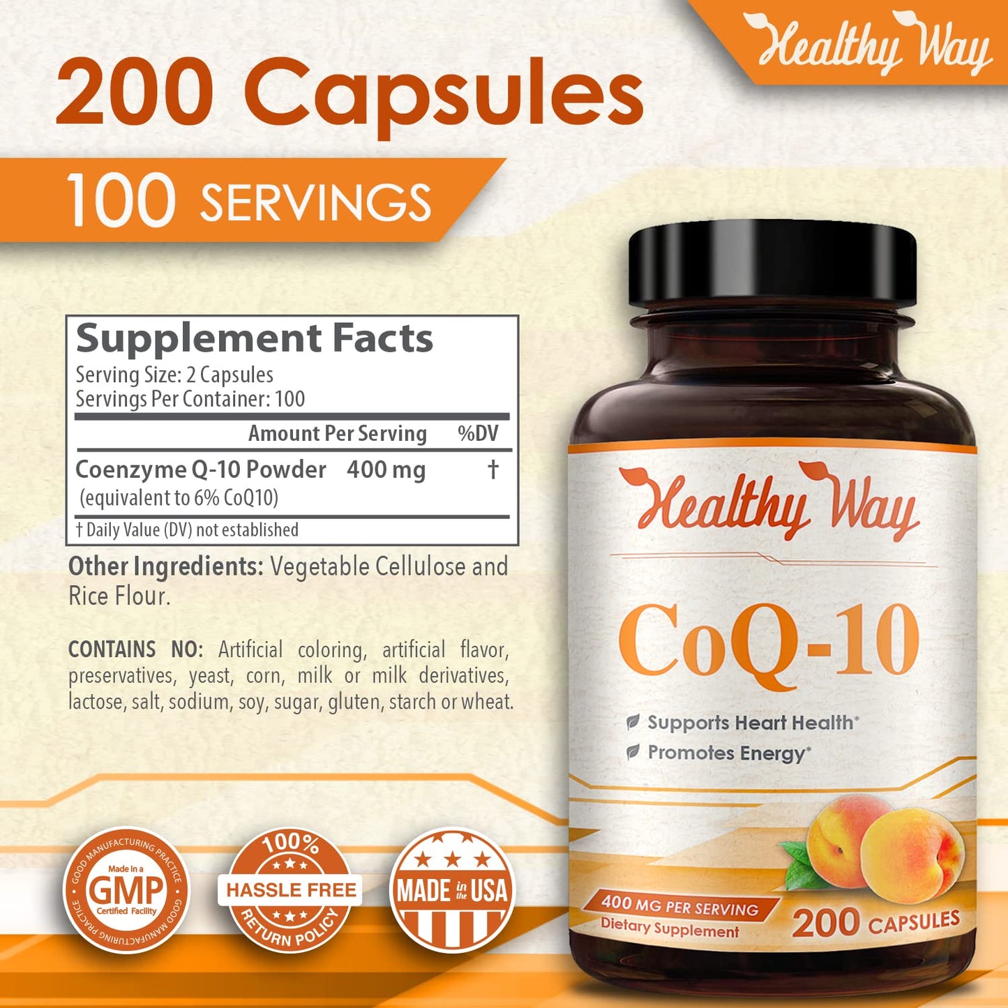Healthy Way CoQ10 400mg 200 Capsules Non-GMO HealthyWayRxUS supplements