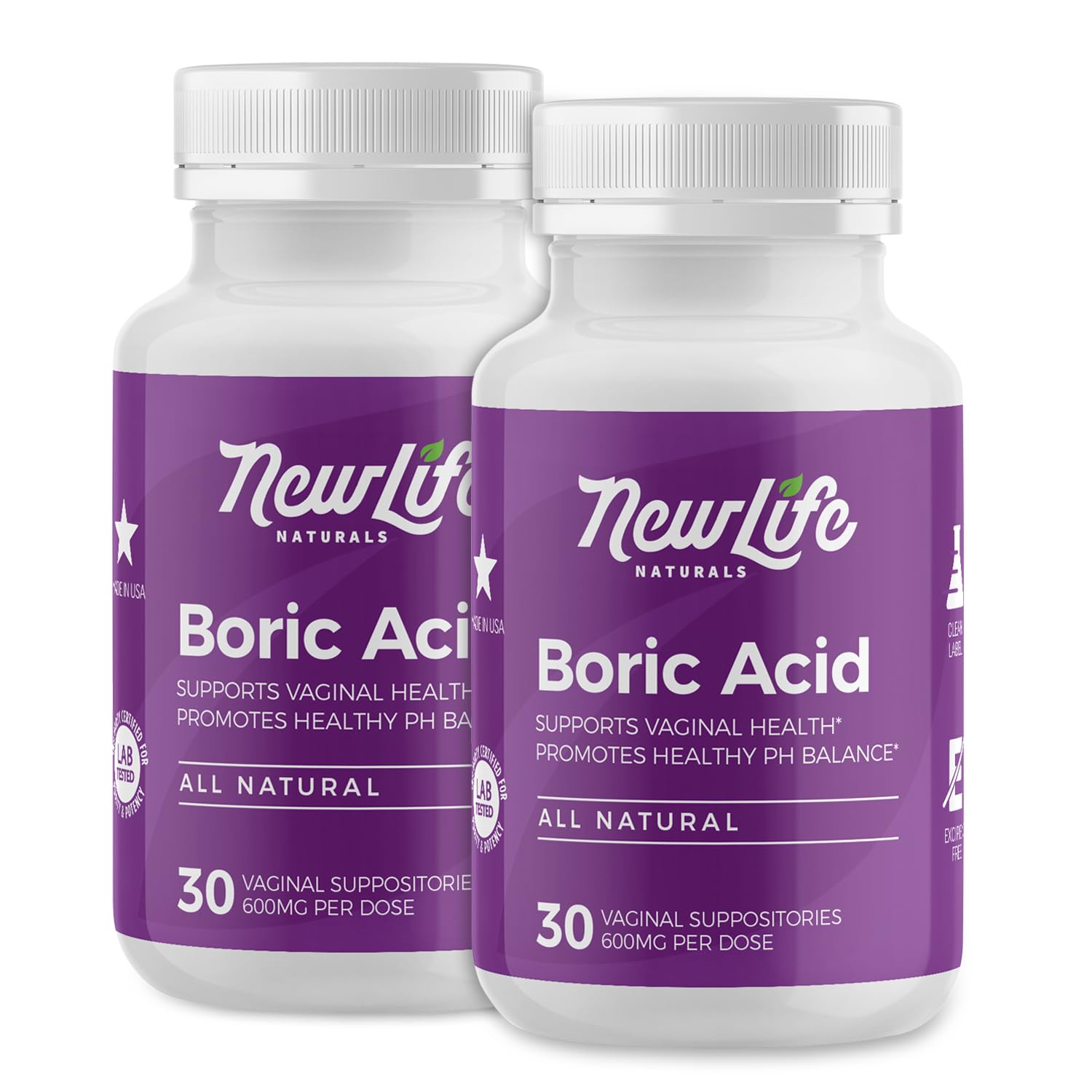 NewLife Naturals Boric Acid Suppositories for Women - 600mg | pH Balance Pills | Feminine Care | 2 Pack (60 Capsules) | Made in USA NewLife NaturalsUS supplements