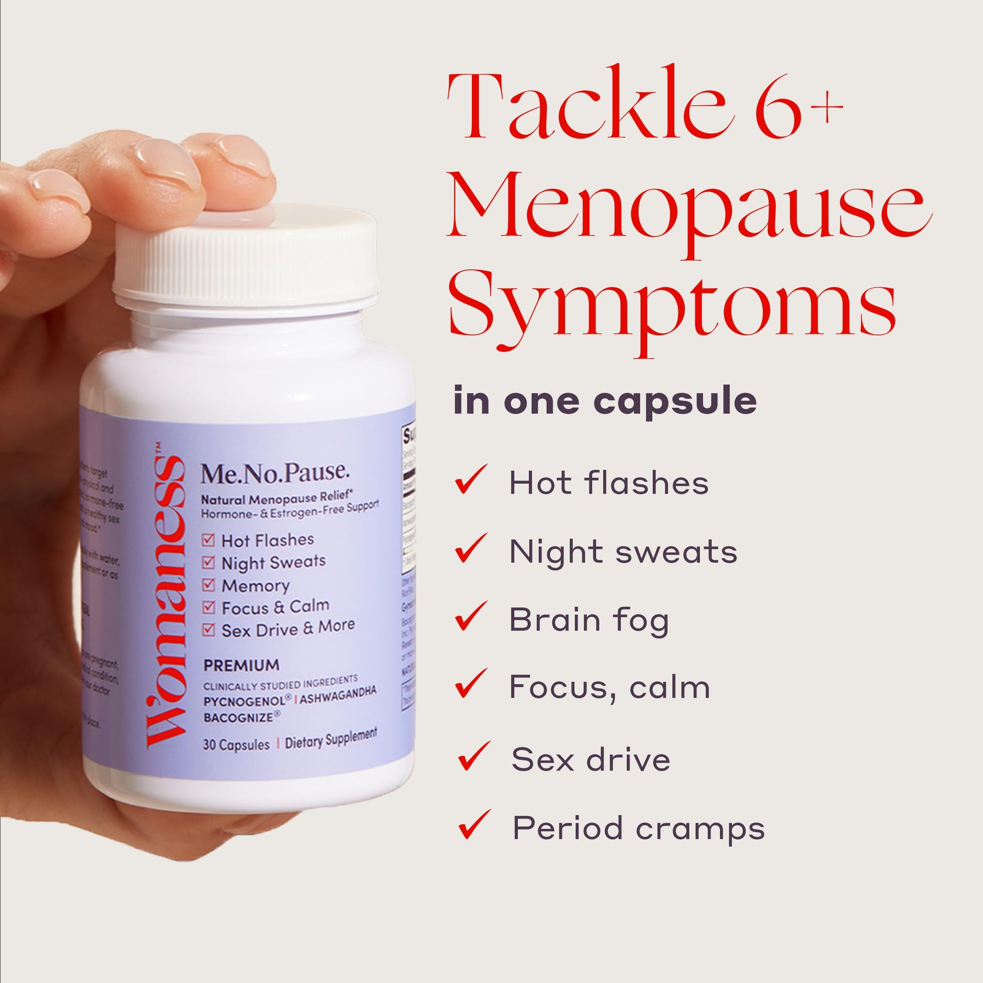 Womaness Menopause Supplements for Women - Hormone Balance for Women Perimenopause and Menopause - Ashwagandha, Pycnogenol and Bacognize for Hot Flashes, Brain Fog and Mood Hormone Free - 30 Capsules WomanessAu supplements