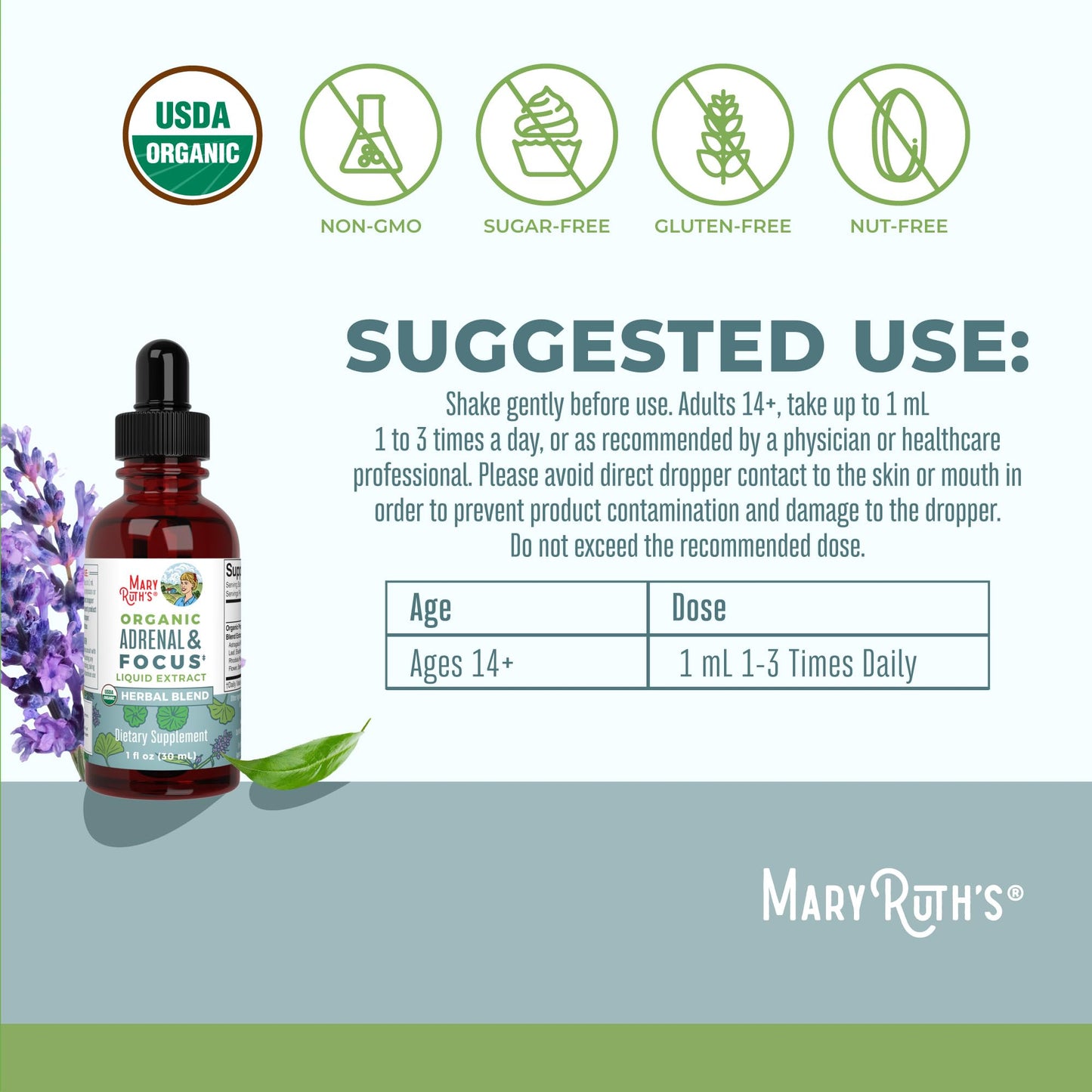 MaryRuth Organics - USDA Organic Brain Nootropic Supplement for Adults with Ginkgo Biloba & Astragalus | Focus & Adrenal Support | Brain & Memory Drops | Vegan | Non-GMO | Gluten Free | 30 Servings MARYRUTH'SUS supplements