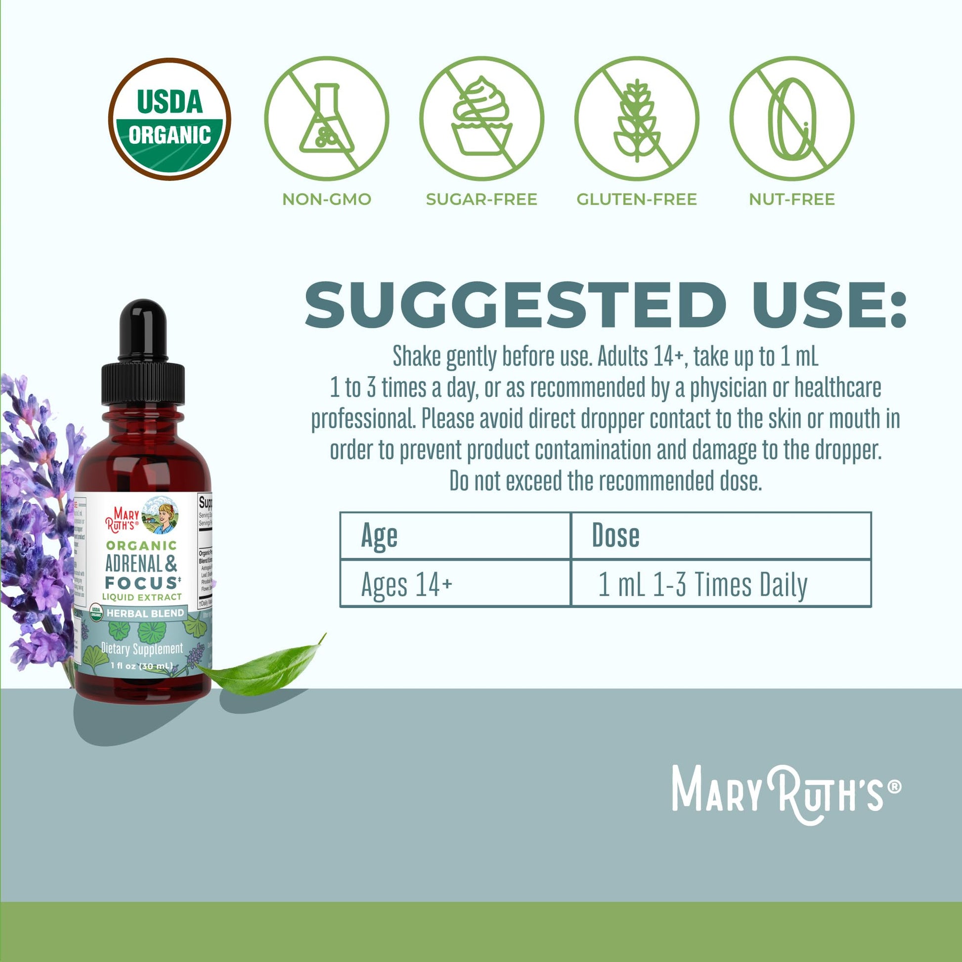 MaryRuth Organics - USDA Organic Brain Nootropic Supplement for Adults with Ginkgo Biloba & Astragalus | Focus & Adrenal Support | Brain & Memory Drops | Vegan | Non-GMO | Gluten Free | 30 Servings MARYRUTH'SUS supplements