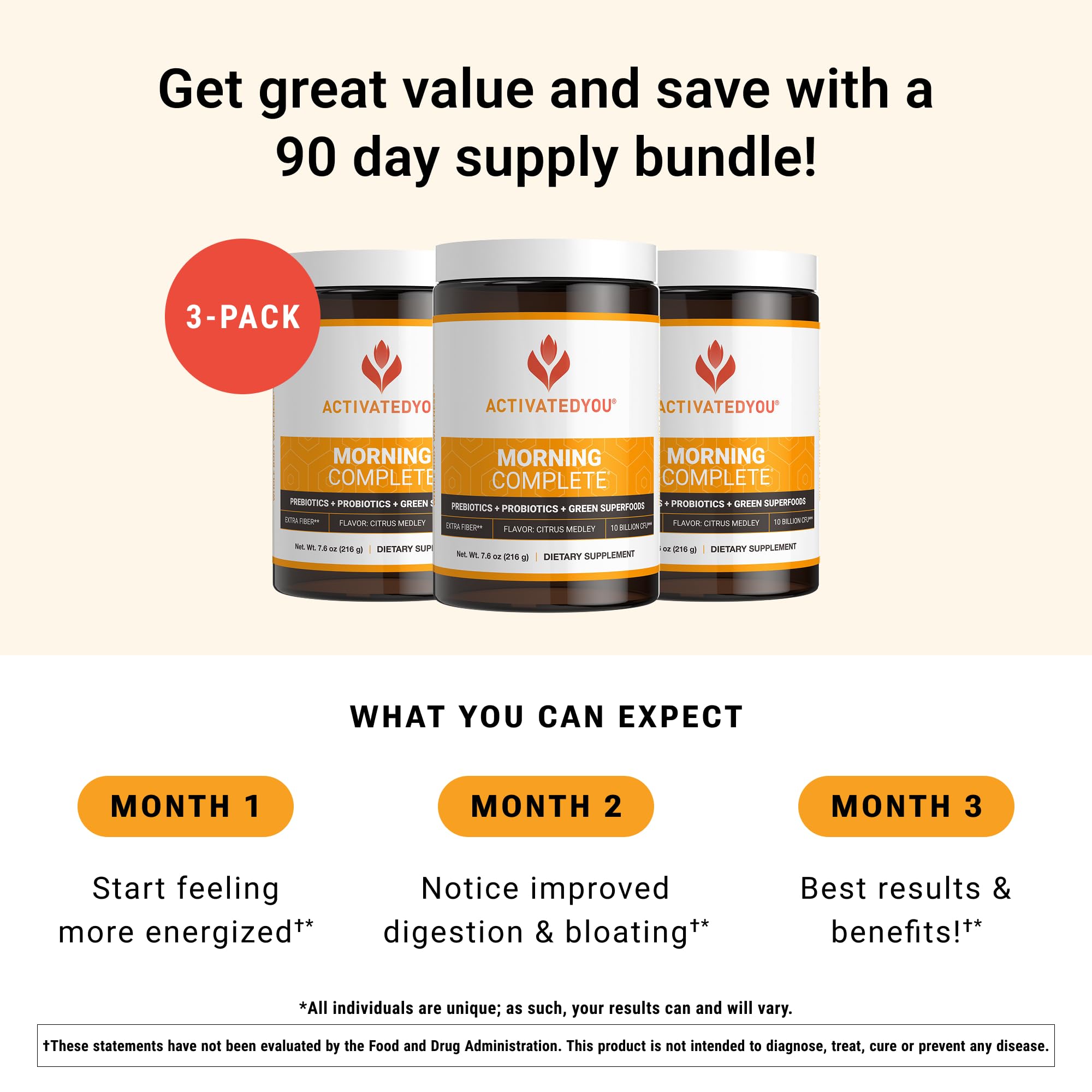 ACTIVATEDYOU Morning Complete Daily Wellness Greens Superfood Drink Mix for Gut Health w/Prebiotics, Probiotics, Antioxidants, Green Superfoods, 10 Billion CFUs (3 Pack, Citrus Medley) ACTIVATEDYOUAu supplements