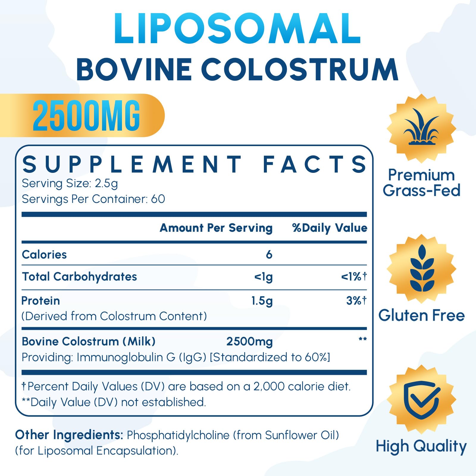 Zdoroviye Liposomal Bovine Colostrum Powder Supplement 2500 mg, Higher Absorption Than Regular Bovine Colostrum (60 Servings) ZdoroviyeAu supplements