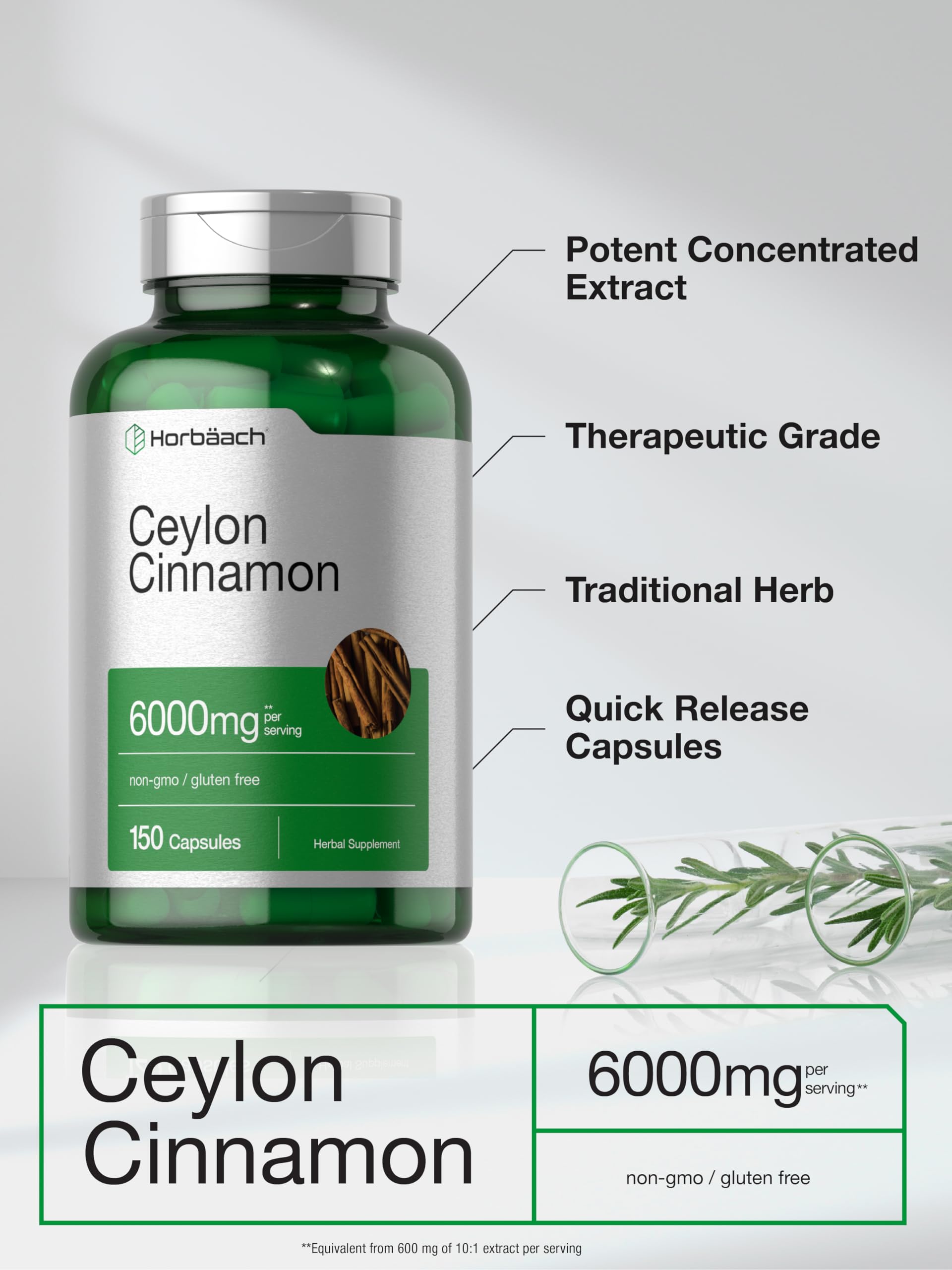 Ceylon Cinnamon Capsules | 6000 mg | 150 Count | Non-GMO & Gluten Free Supplement HorbäachAu supplements