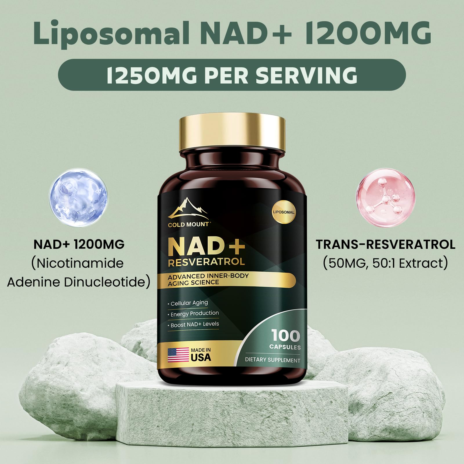 MEGNETA Liposomal NAD+ Supplement 1200mg with Trans Resveratrol - Boost NAD+ Levels, Energy & Anti-Aging Support - Vegan, 100 Capsules MEGNETAAu supplements